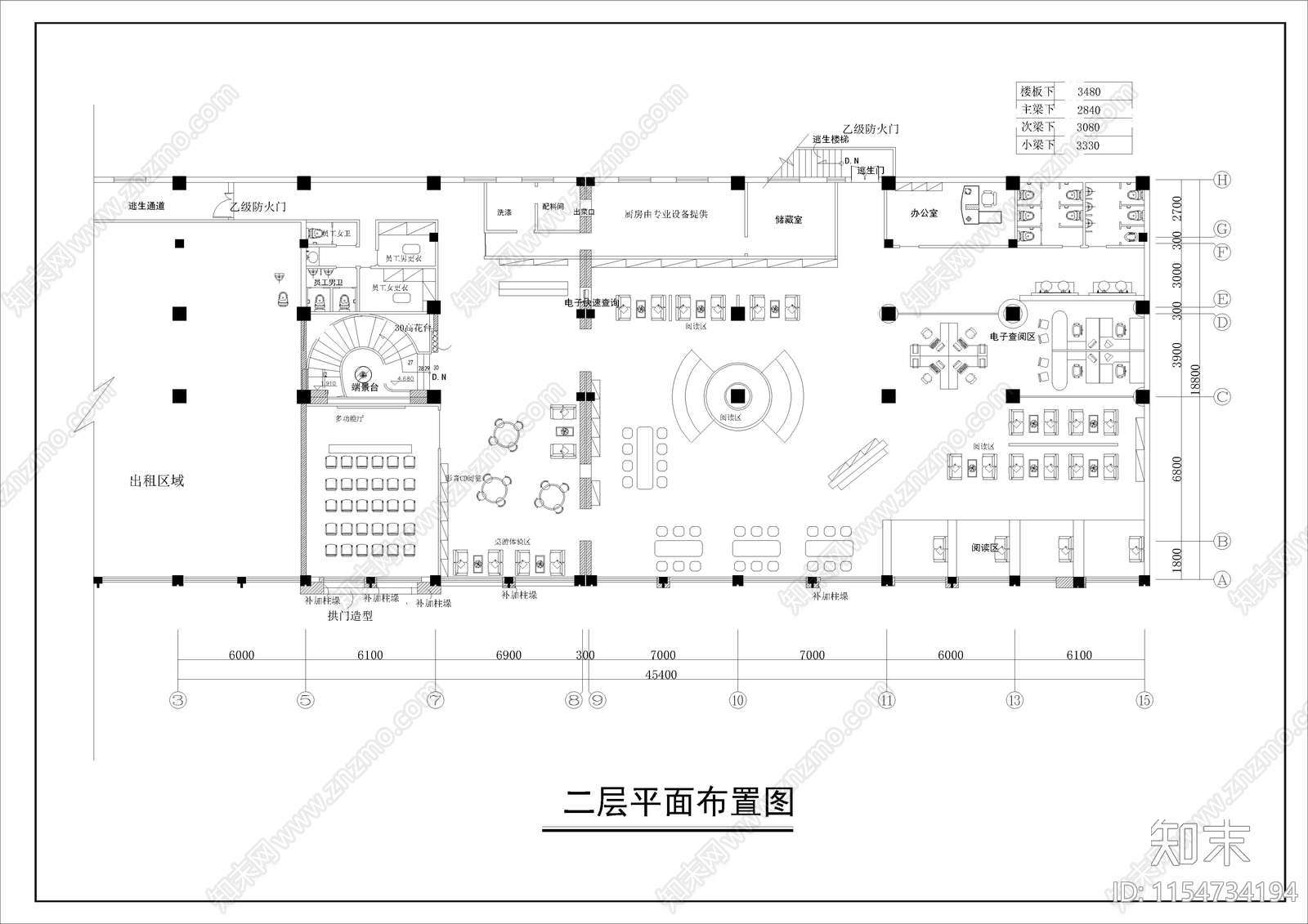 960㎡书店cad施工图下载【ID:1154734194】