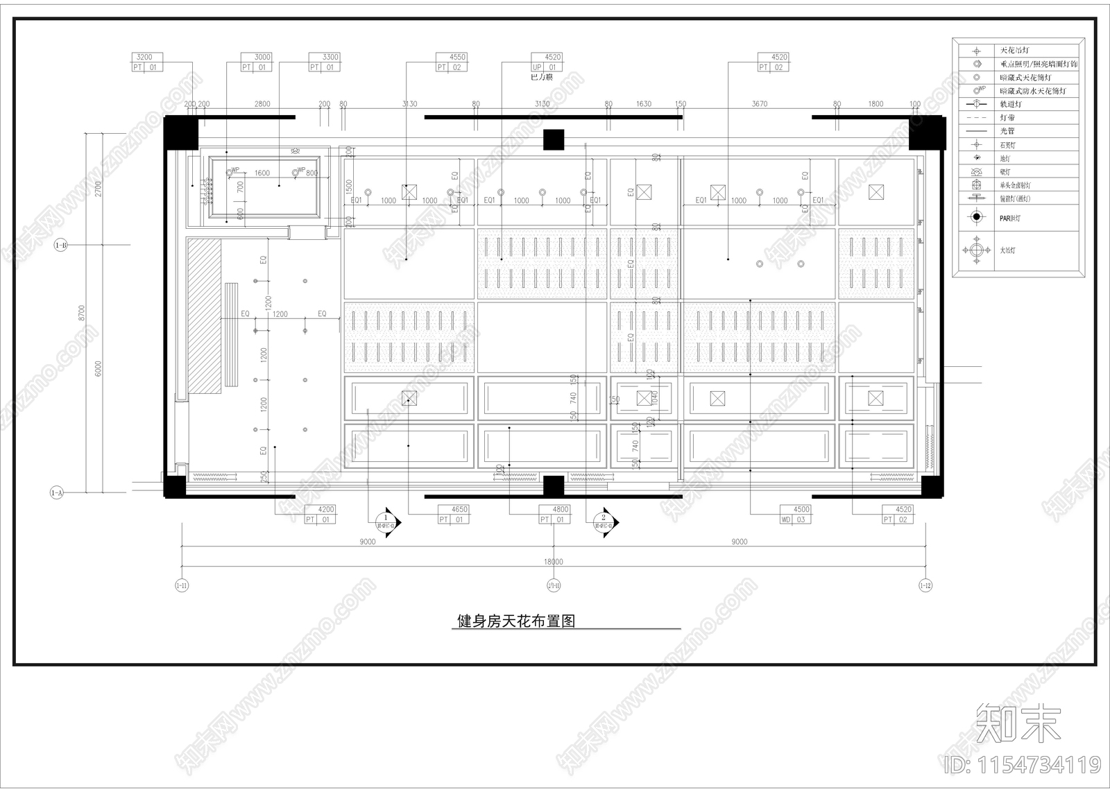 商务会所健身房cad施工图下载【ID:1154734119】