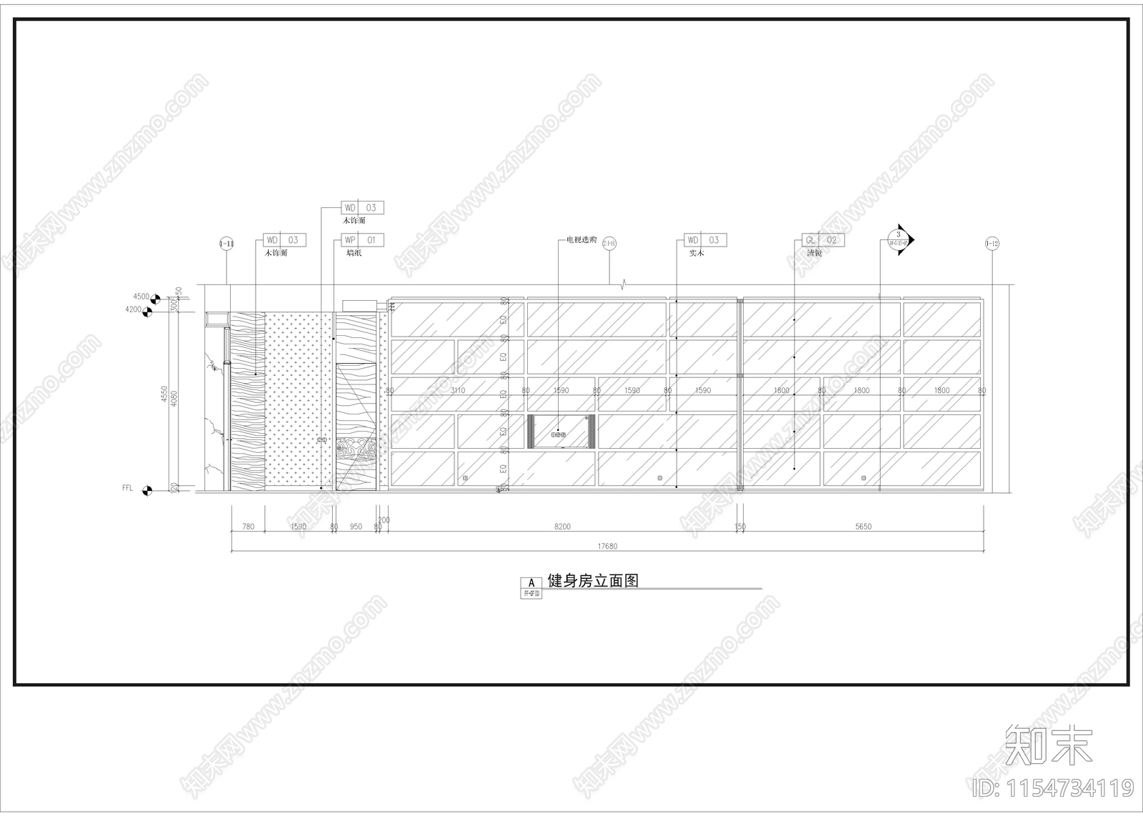 商务会所健身房cad施工图下载【ID:1154734119】