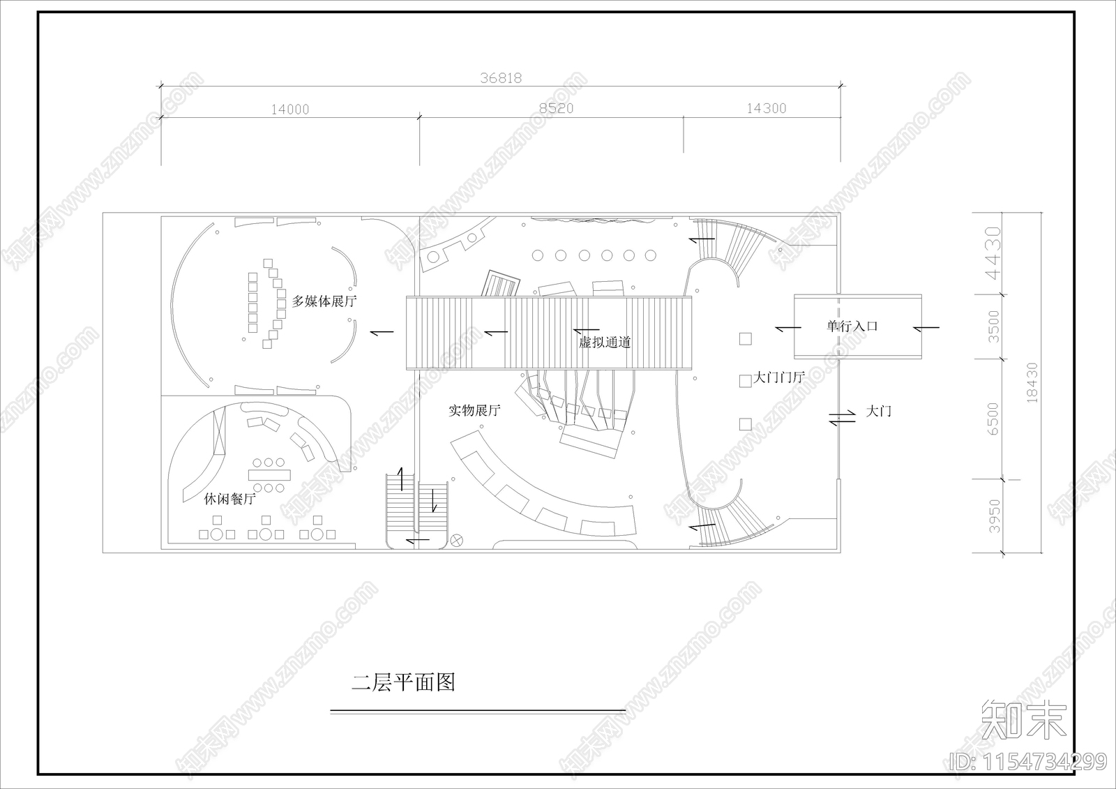 1240㎡生物科学展厅cad施工图下载【ID:1154734299】