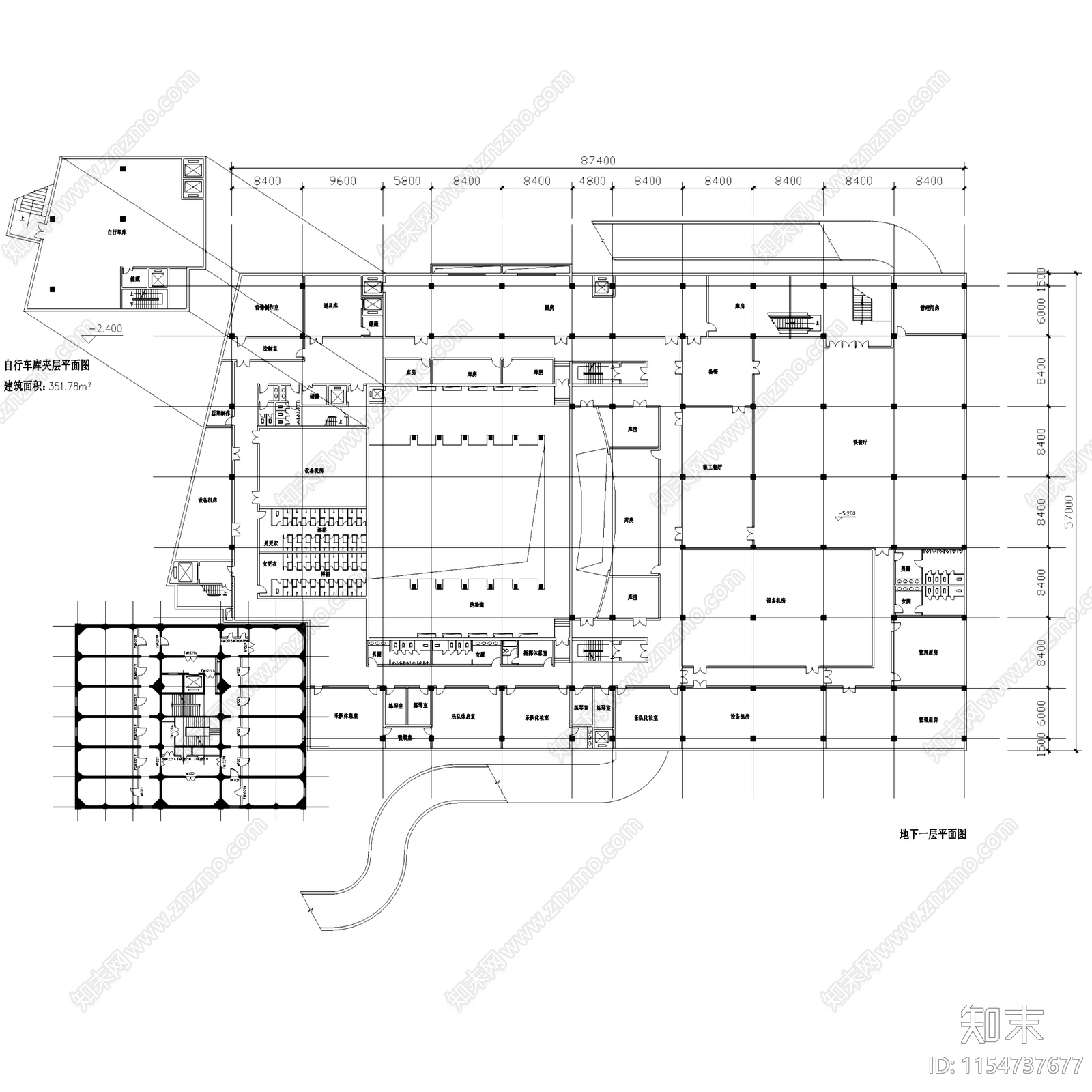 二七剧场建筑平立剖面CAD施工图下载【ID:1154737677】