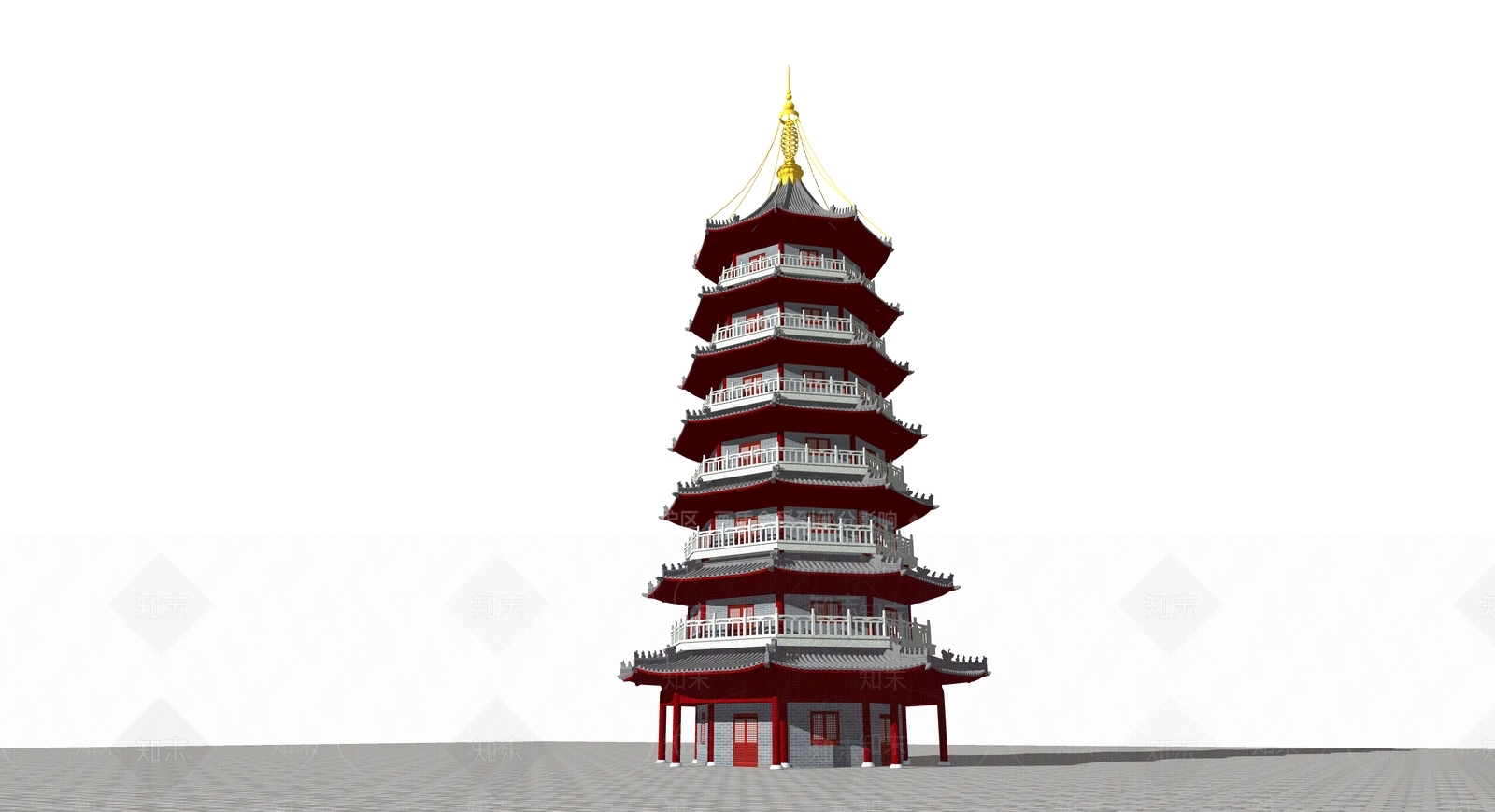 中式塔楼SU模型下载【ID:1154744528】