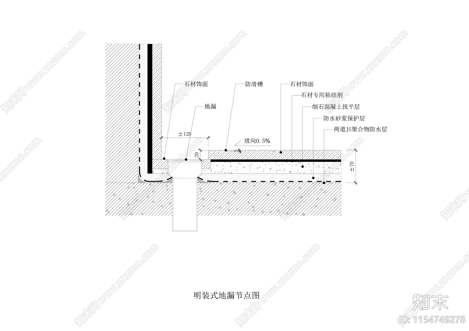 明装式地漏cad施工图下载【ID:1154749278】