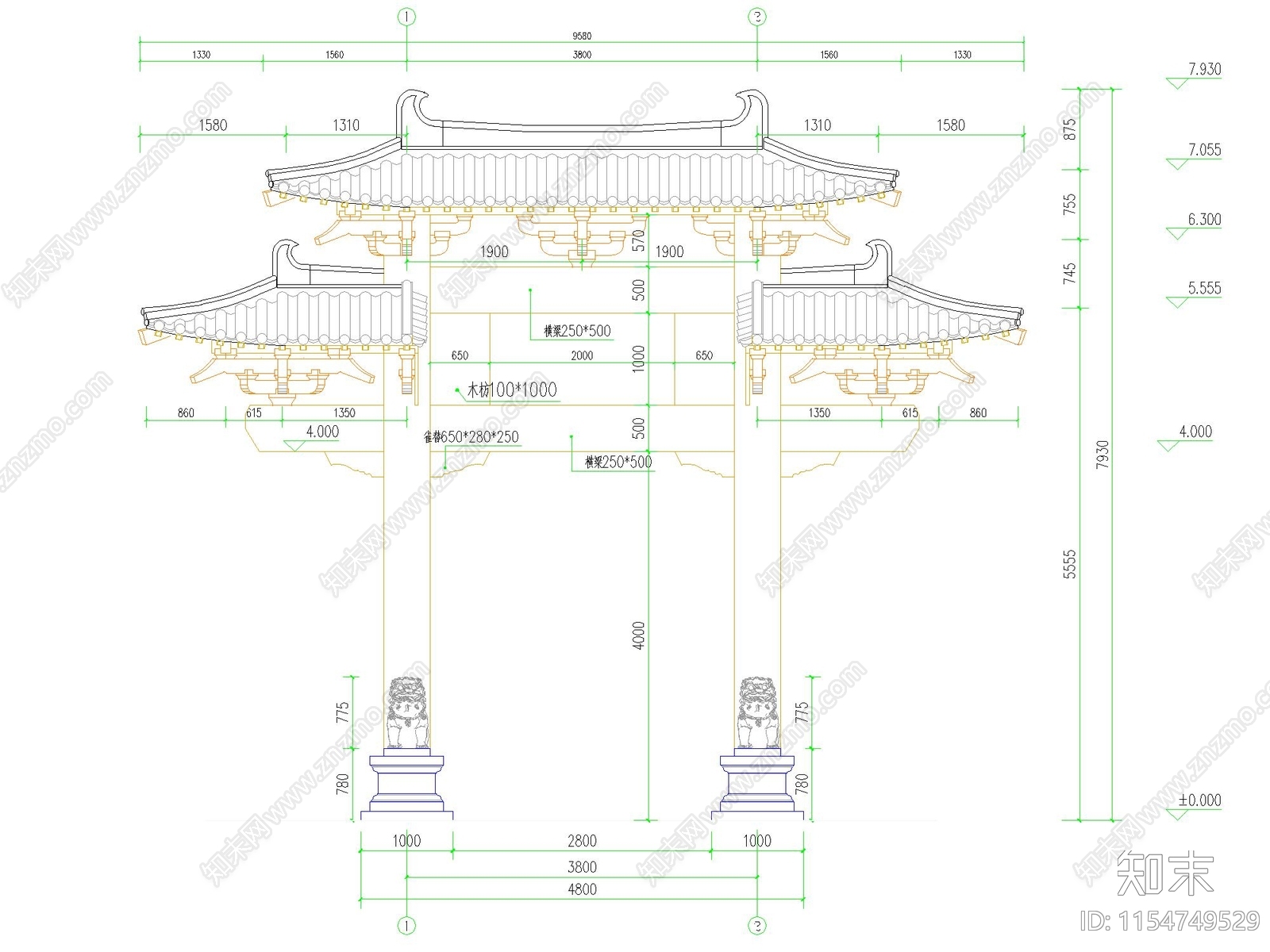 仿唐牌坊全套详图cad施工图下载【ID:1154749529】