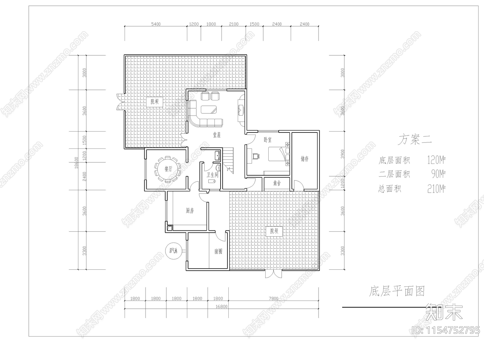 川南民居住宅cad施工图下载【ID:1154752795】
