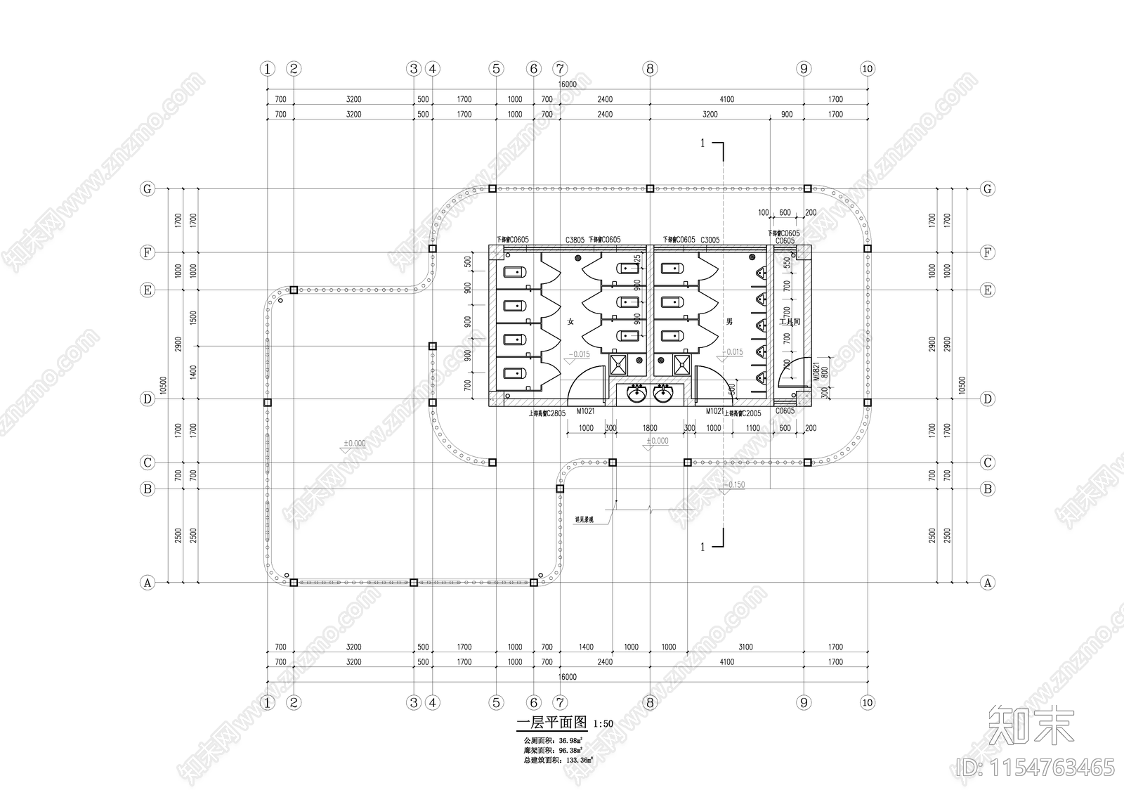 公共厕所cad施工图下载【ID:1154763465】