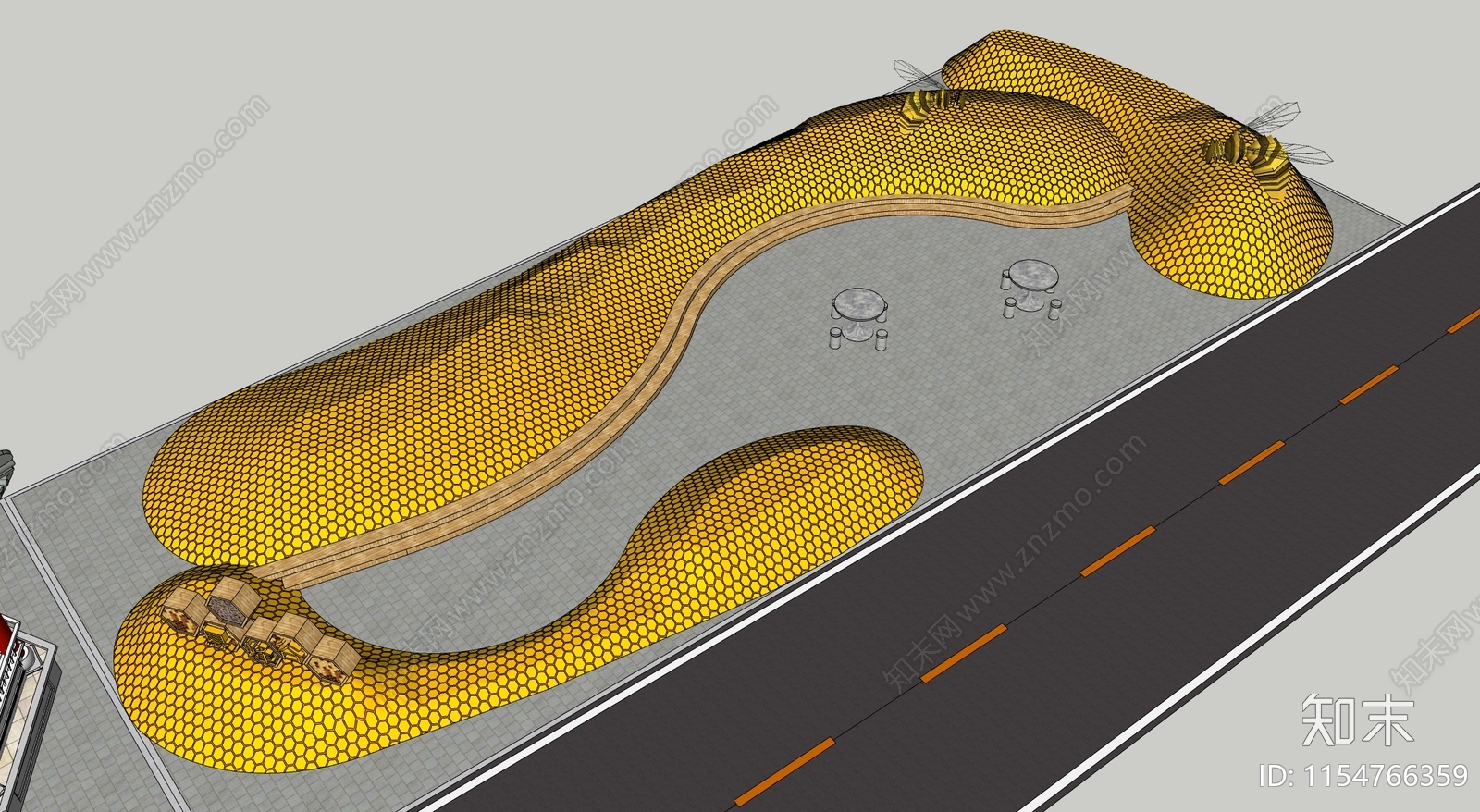 现代蜂巢蜜蜂主题口袋公园SU模型下载【ID:1154766359】