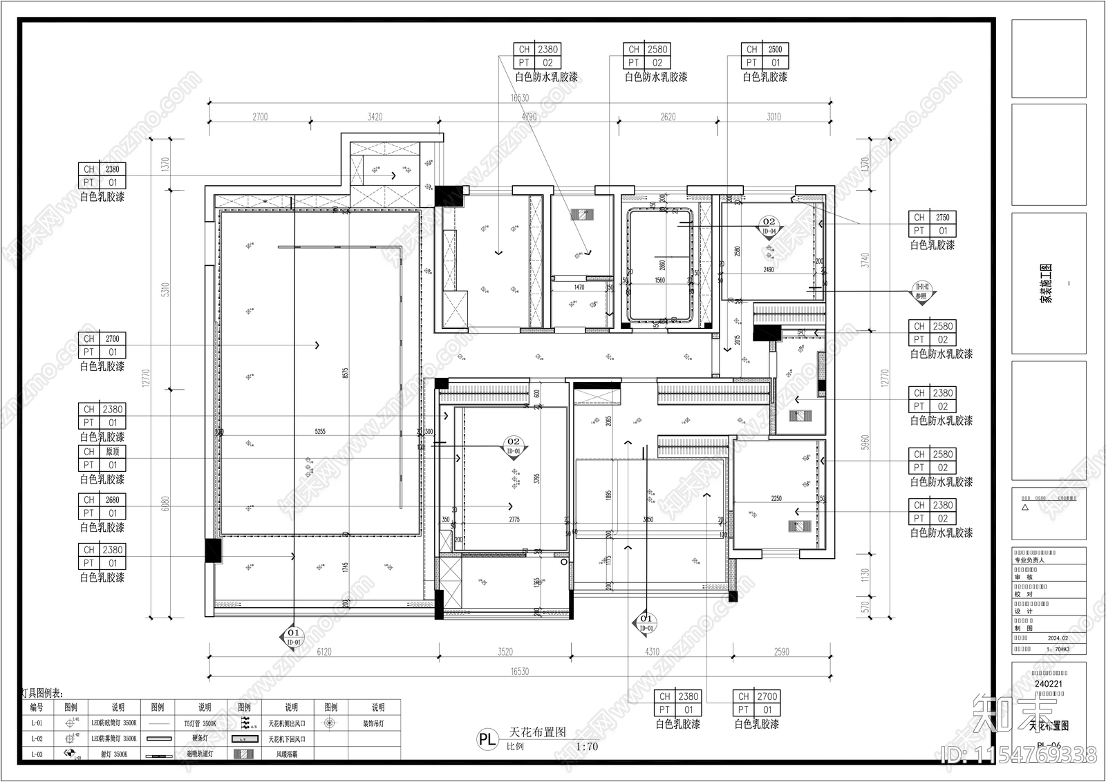 200㎡轻奢风格平面方施工图下载【ID:1154769338】