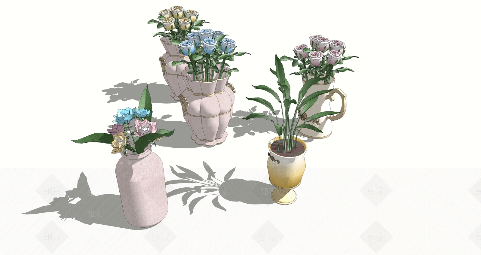 欧式装饰花瓶花艺SU模型下载【ID:1154770356】