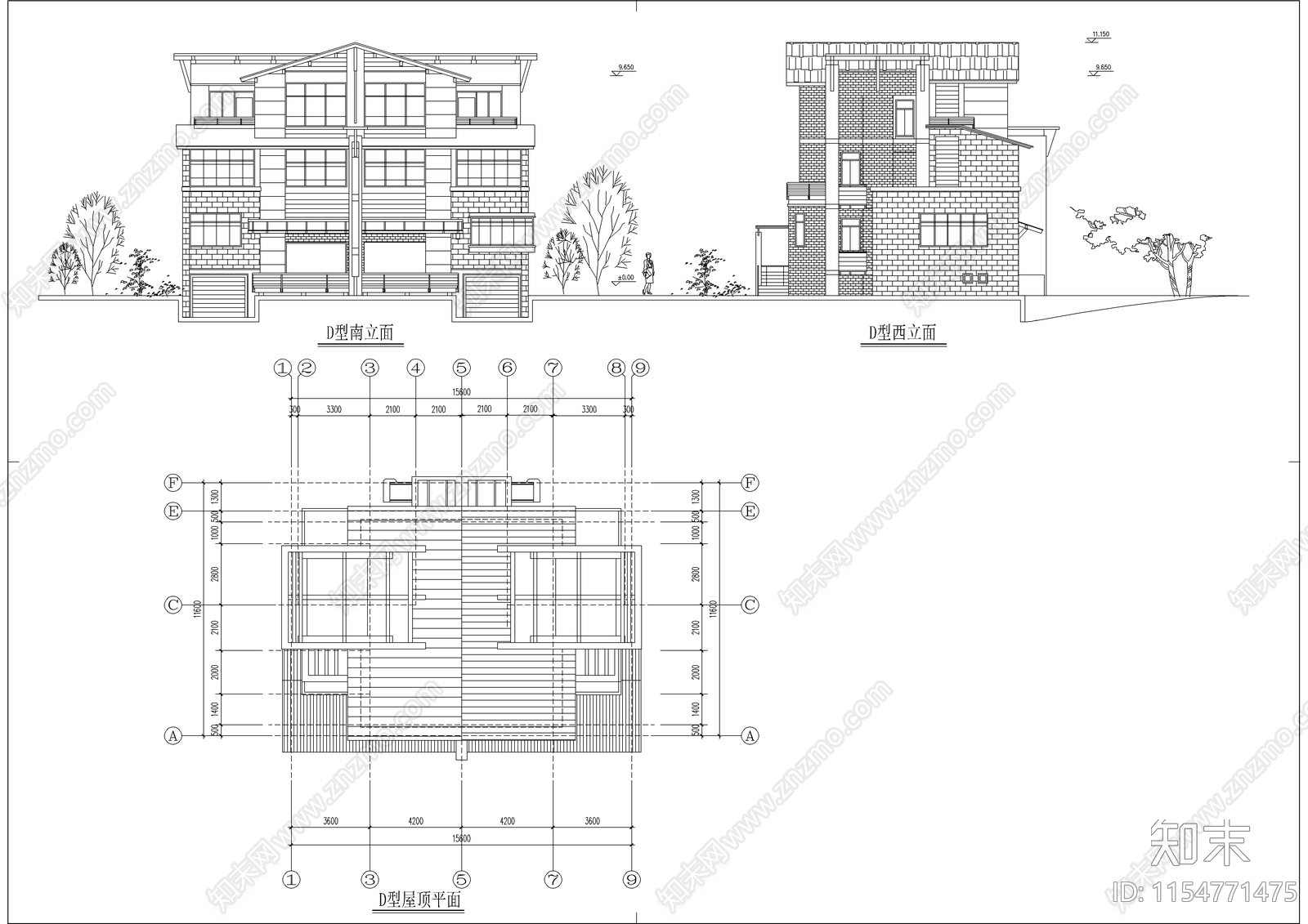 别墅建筑设计图cad施工图下载【ID:1154771475】
