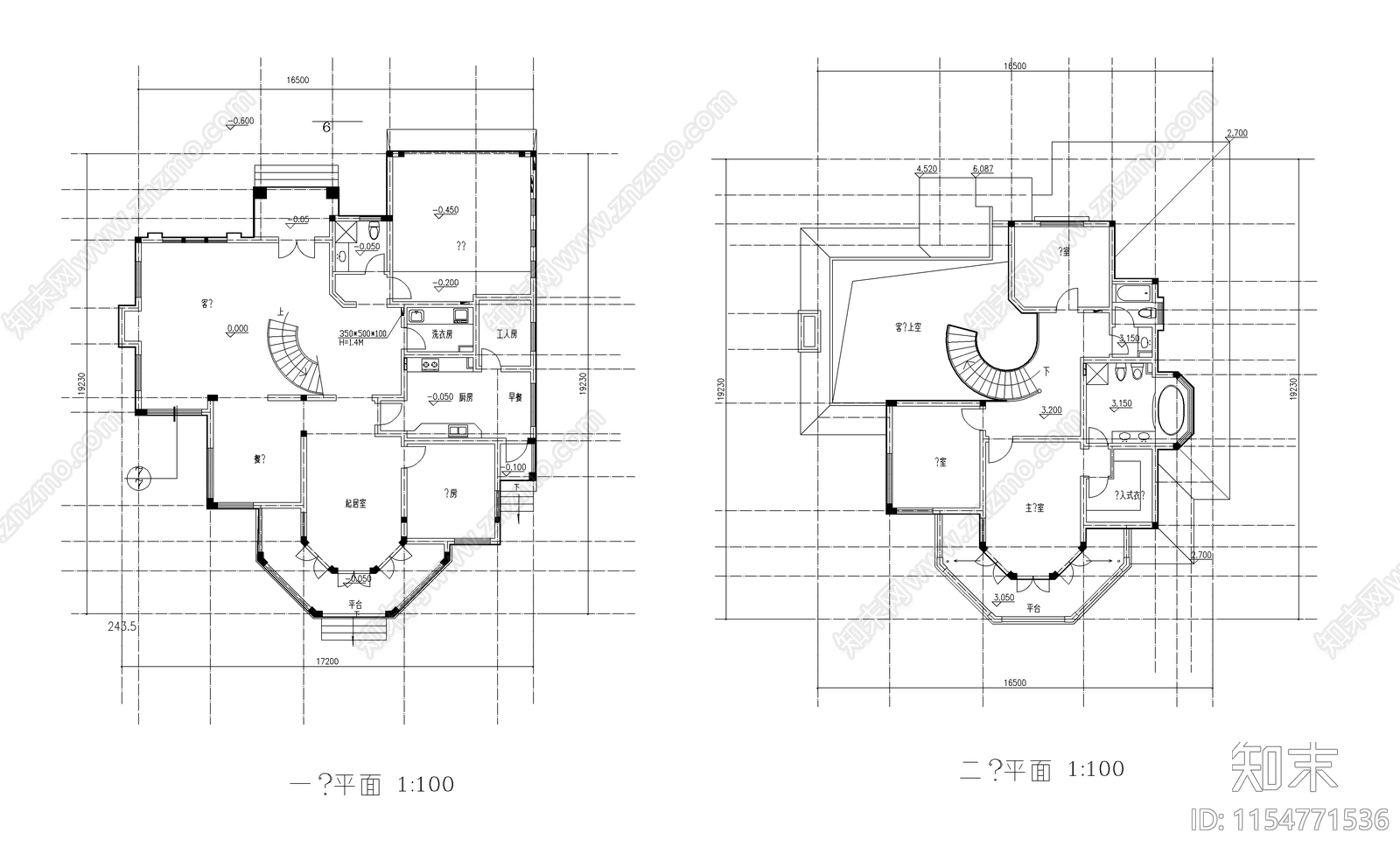 别墅建筑设计图cad施工图下载【ID:1154771536】