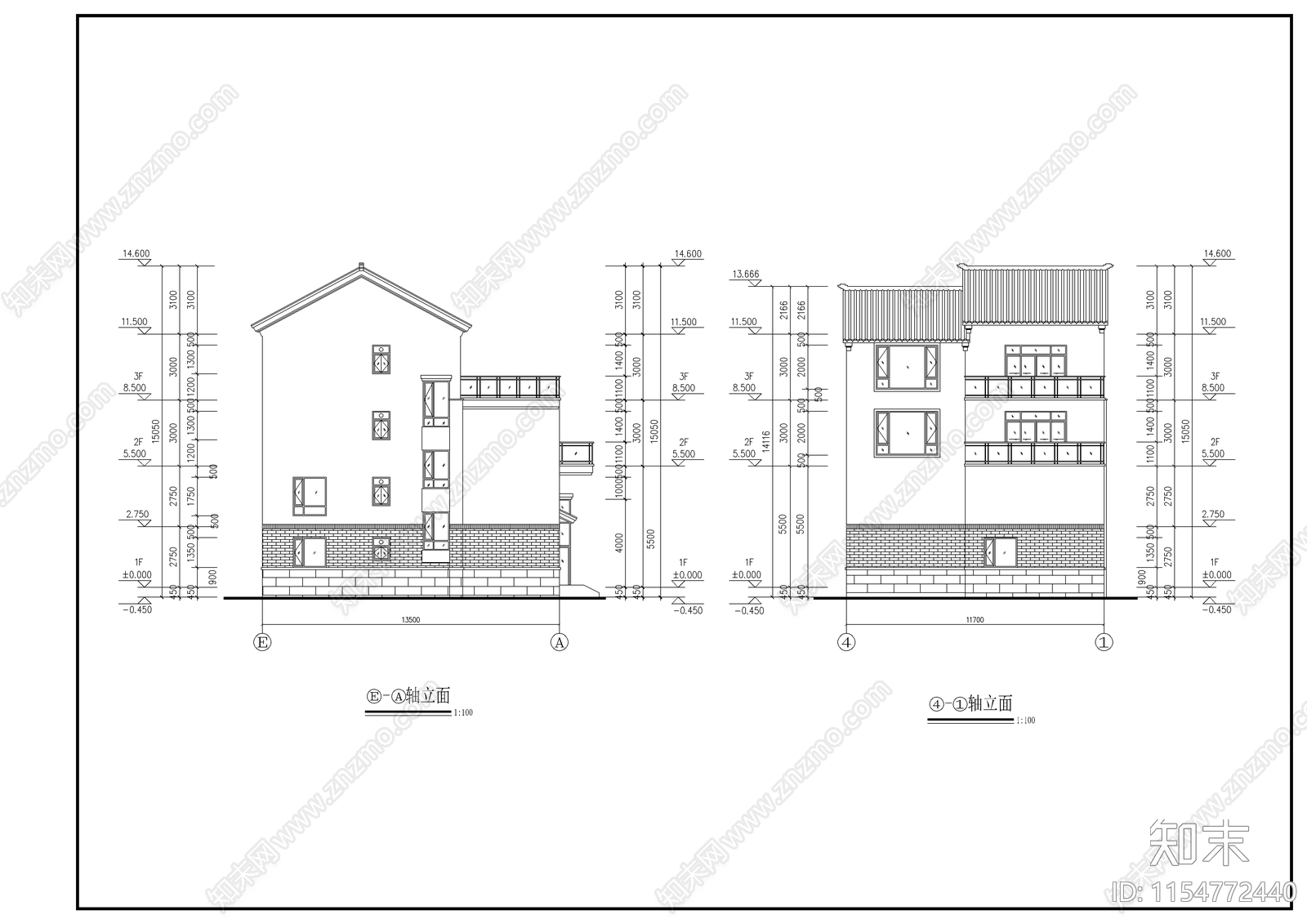 农村别墅建筑cad施工图下载【ID:1154772440】