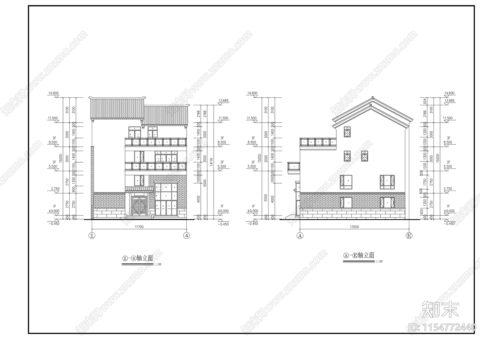 农村别墅建筑cad施工图下载【ID:1154772440】