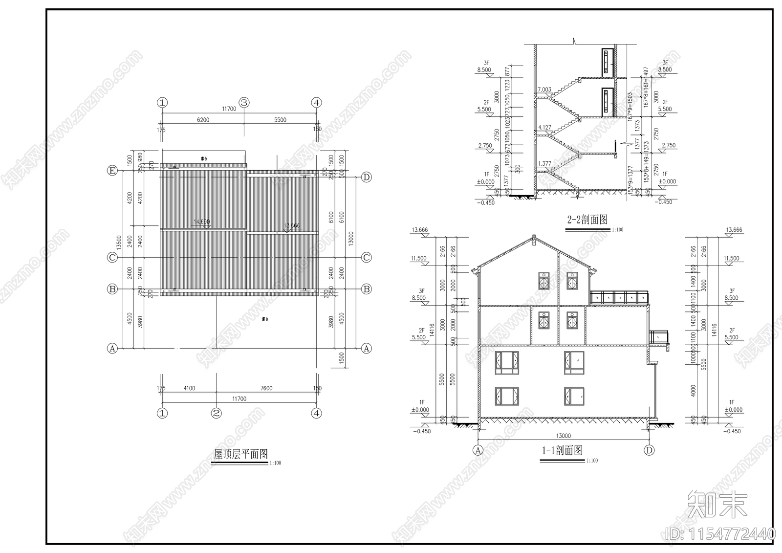 农村别墅建筑cad施工图下载【ID:1154772440】