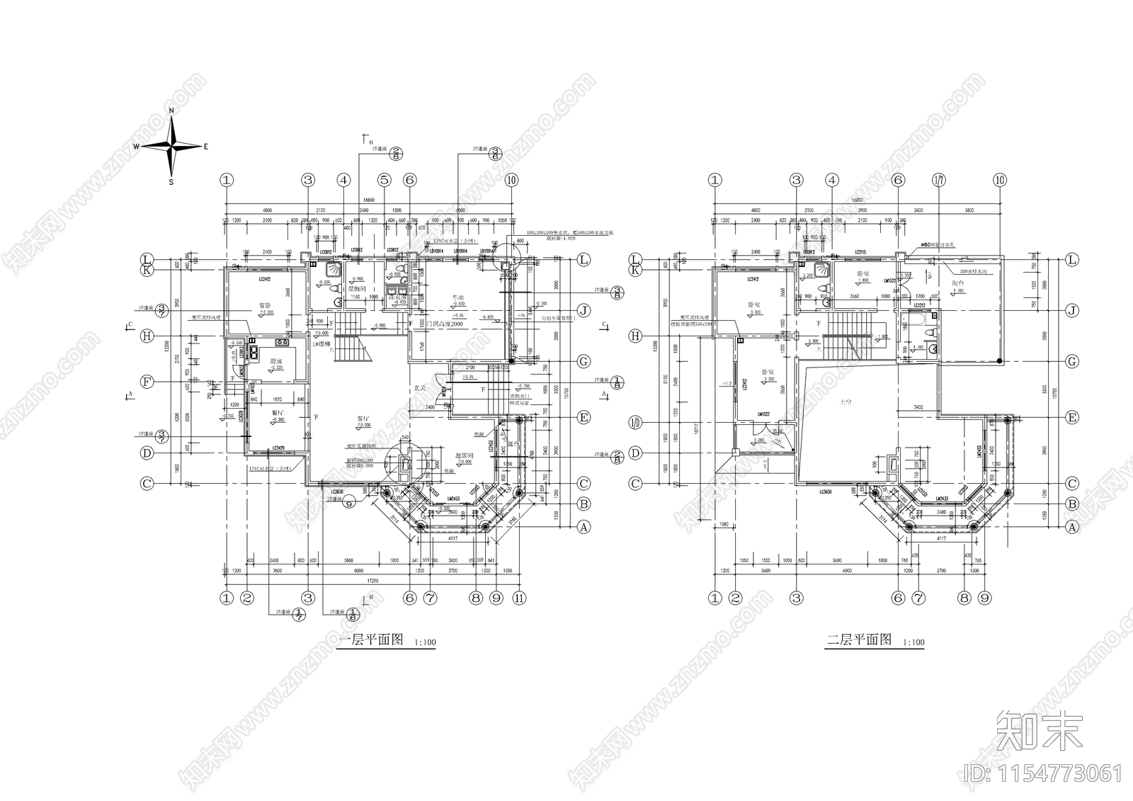 别墅建筑设计图cad施工图下载【ID:1154773061】