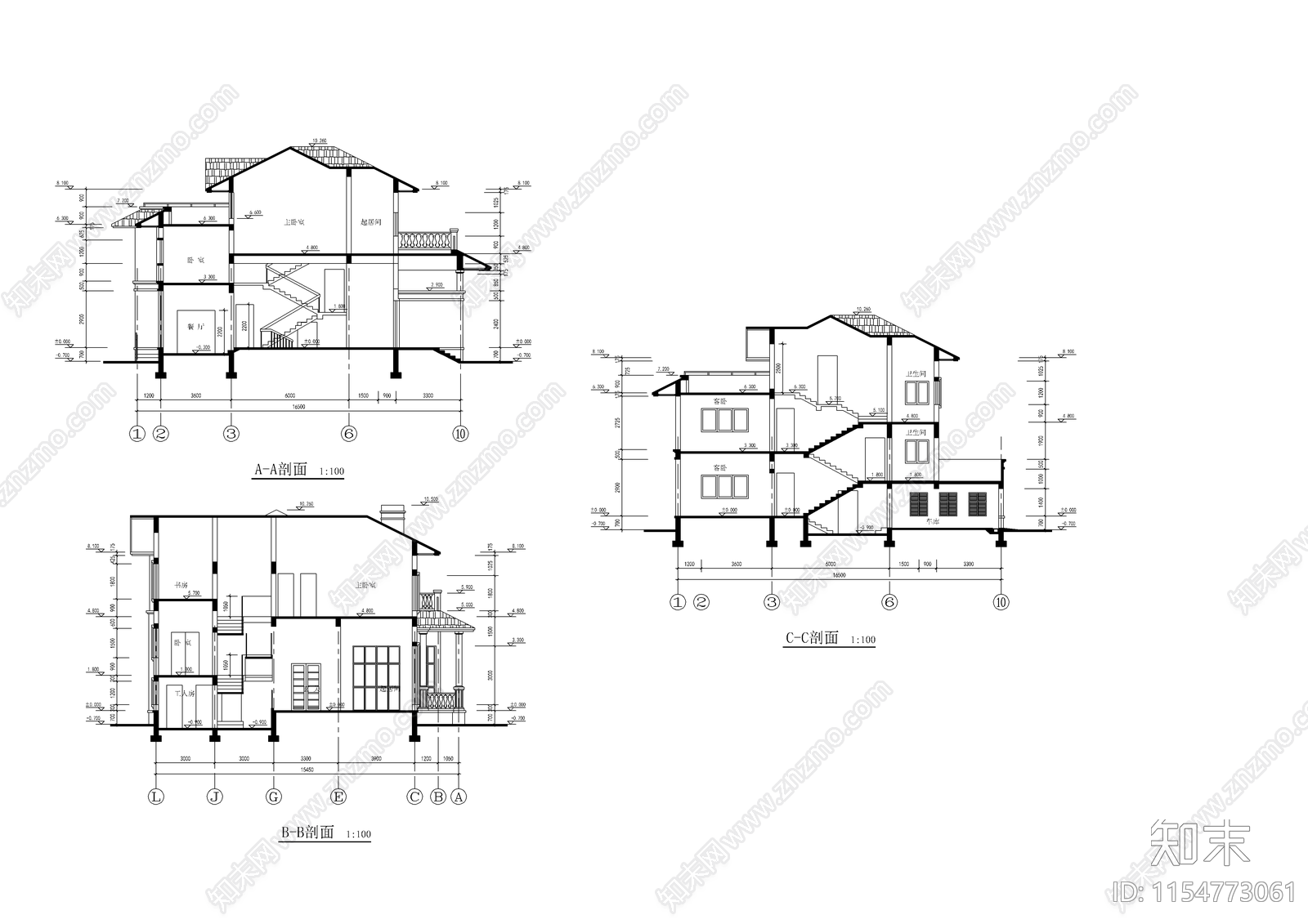 别墅建筑设计图cad施工图下载【ID:1154773061】