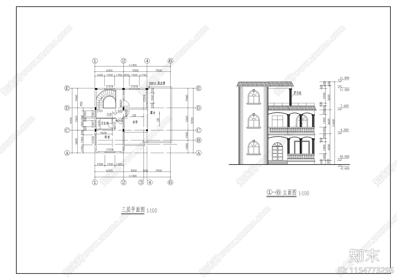 多套别墅建筑设计图cad施工图下载【ID:1154773296】