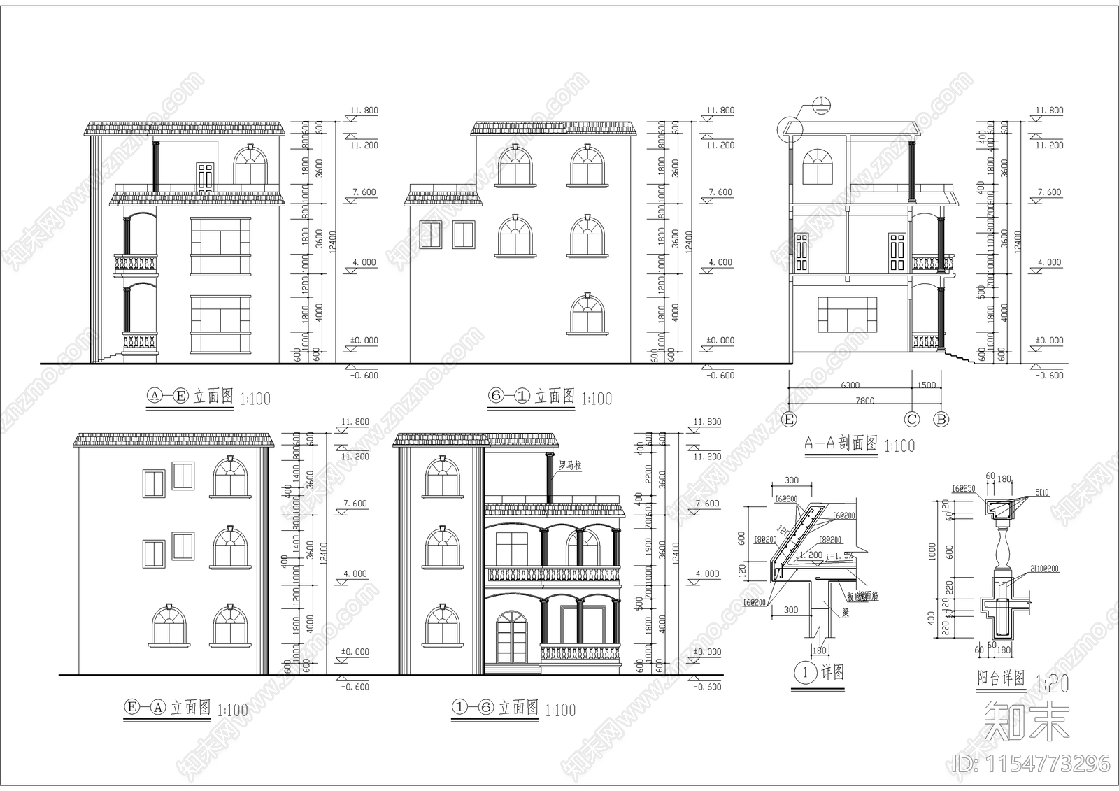 多套别墅建筑设计图cad施工图下载【ID:1154773296】