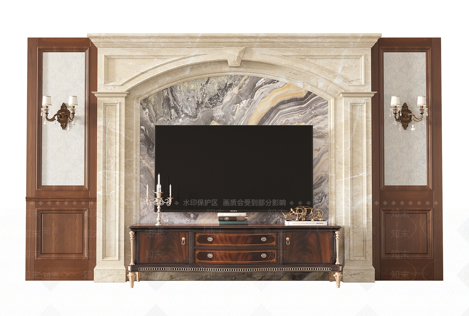 美式电视背景墙3D模型下载【ID:1154773398】