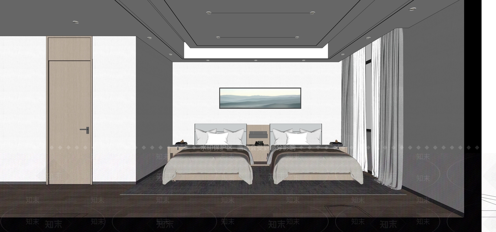 现代酒店客房SU模型下载【ID:1154774742】