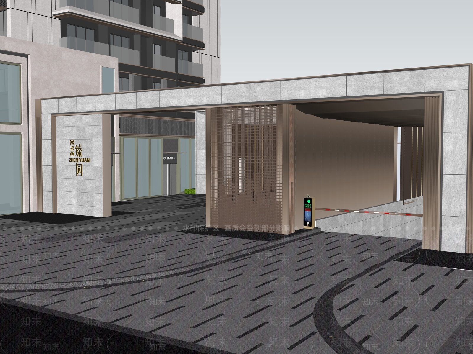 现代小区大门SU模型下载【ID:1154775348】