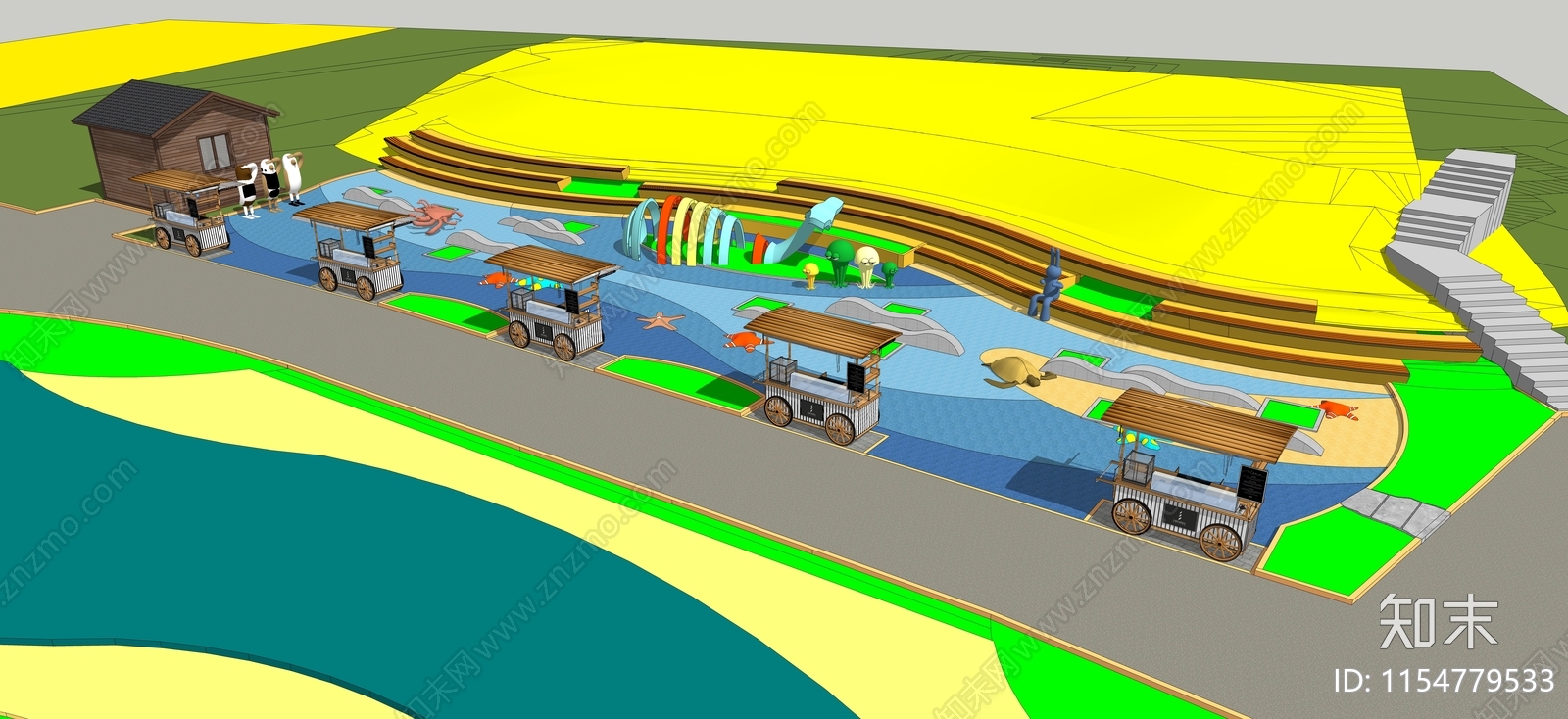 现代海洋元素口袋公园SU模型下载【ID:1154779533】