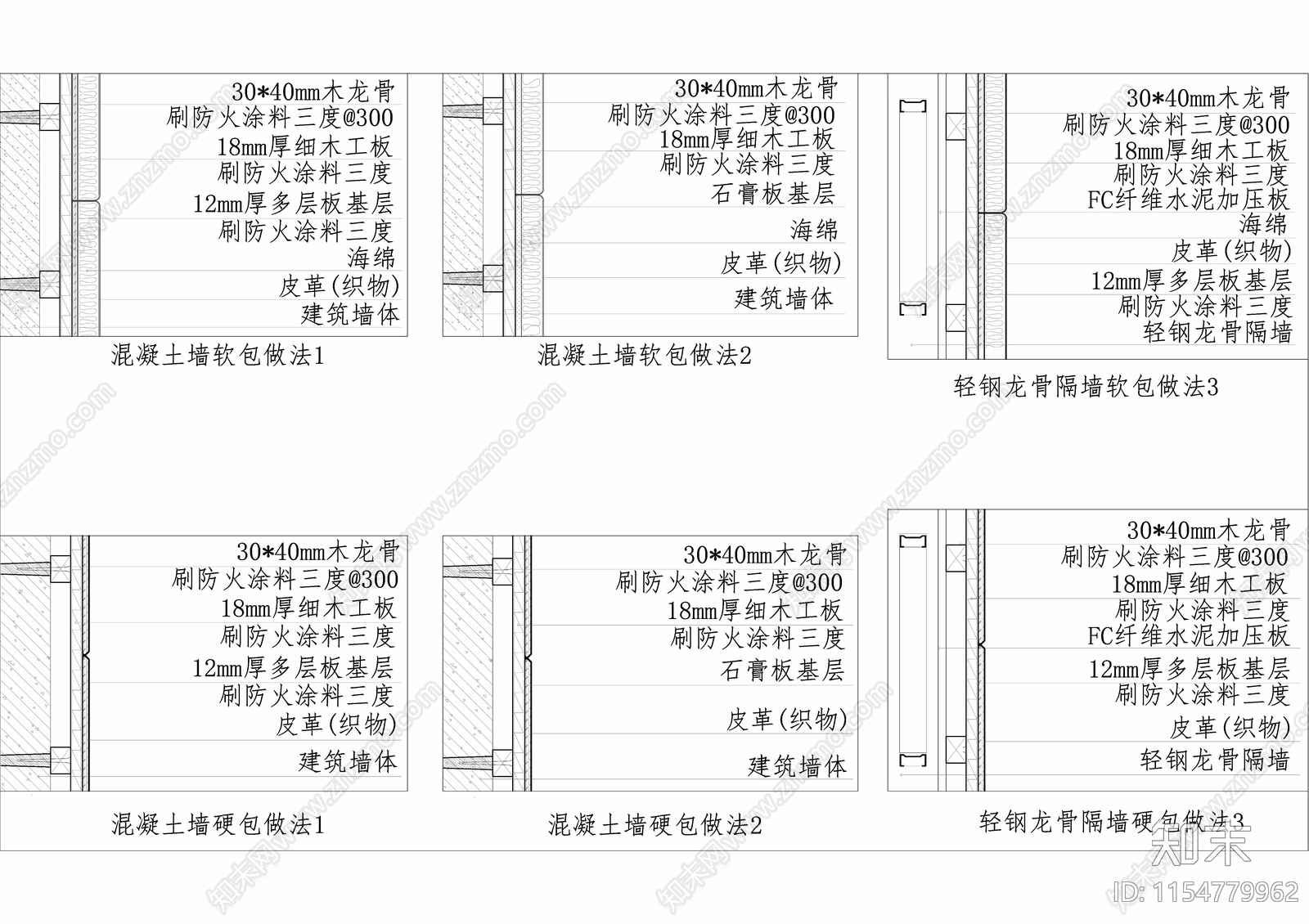 墙面软包硬包节点大样cad施工图下载【ID:1154779962】