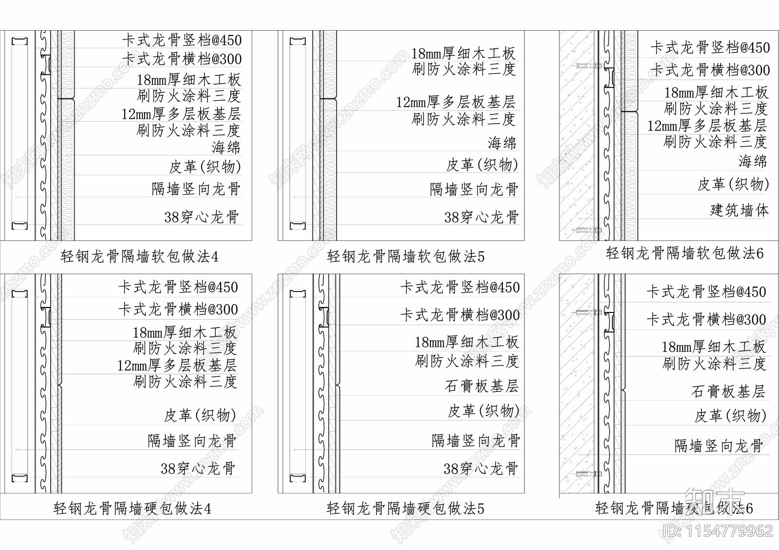 墙面软包硬包节点大样cad施工图下载【ID:1154779962】