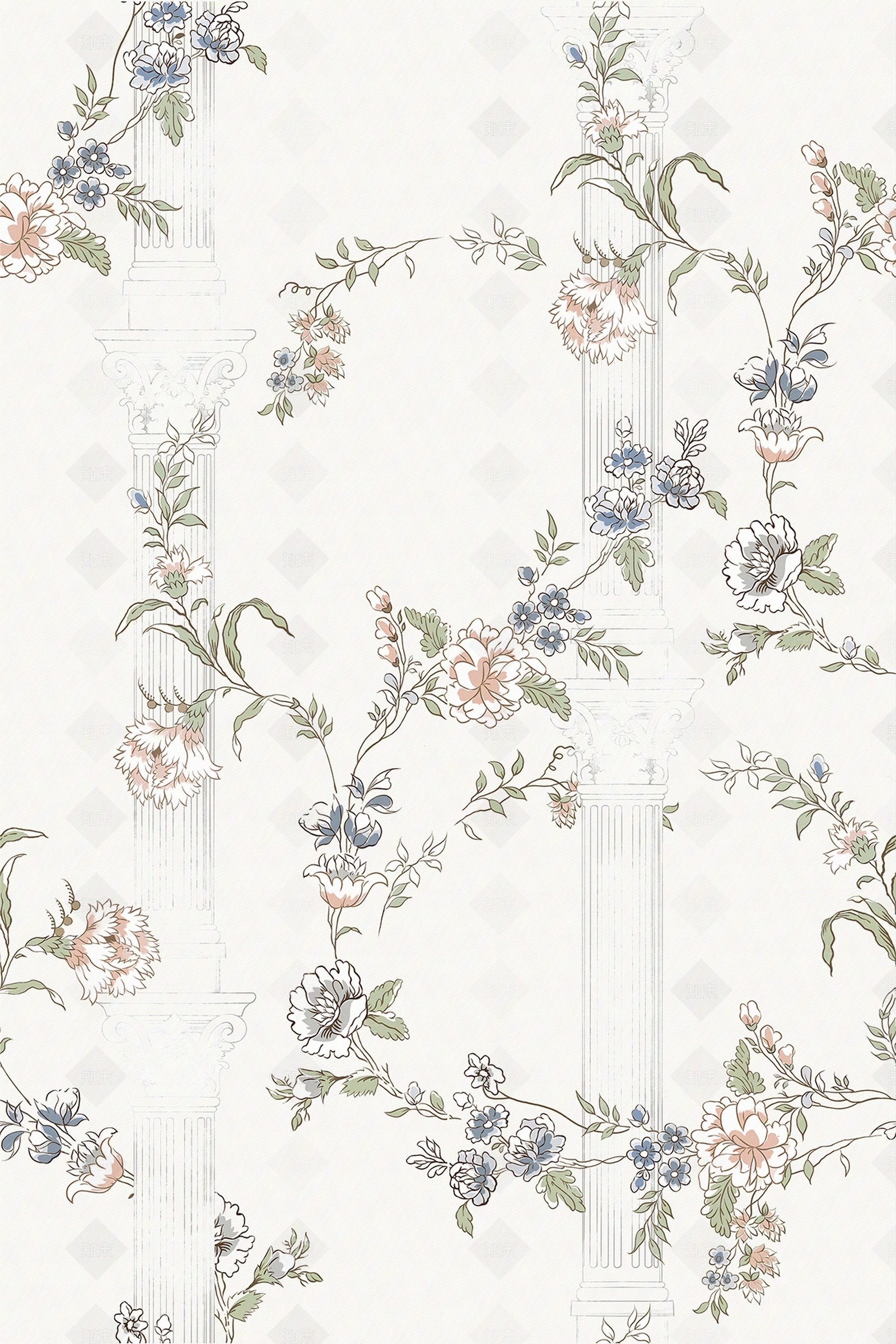 无缝法式田园洛可可花砖贴图下载【ID:1154780044】