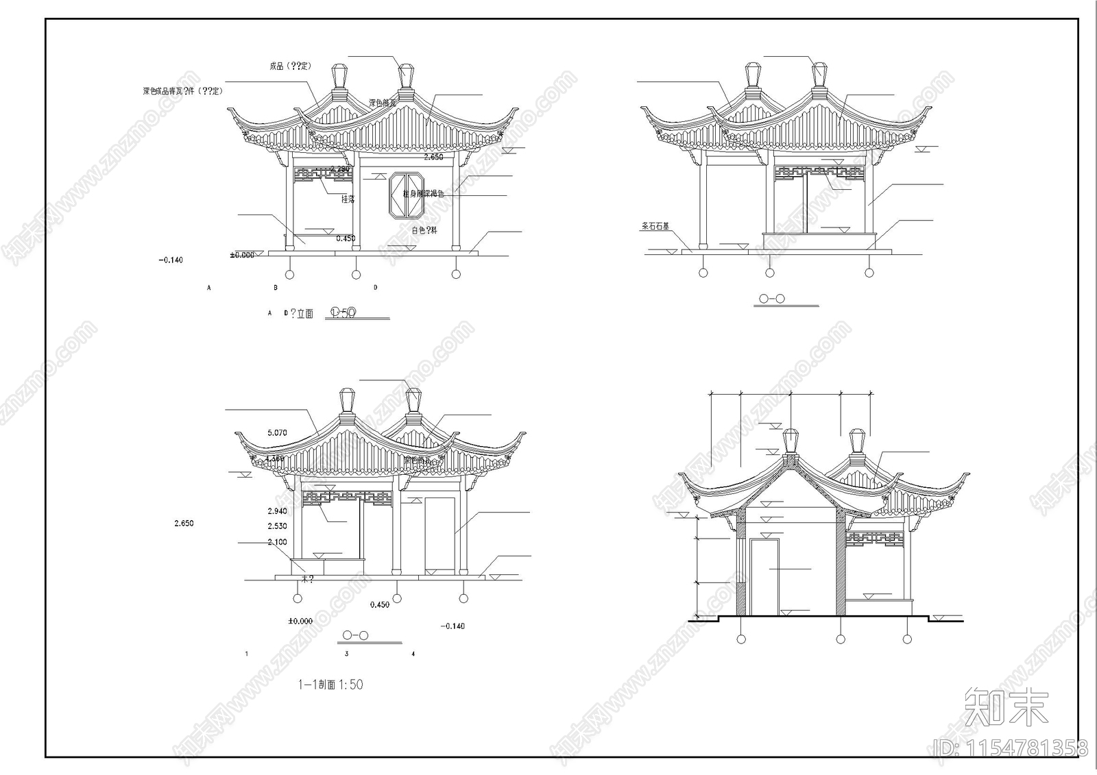 古建亭cad施工图下载【ID:1154781358】