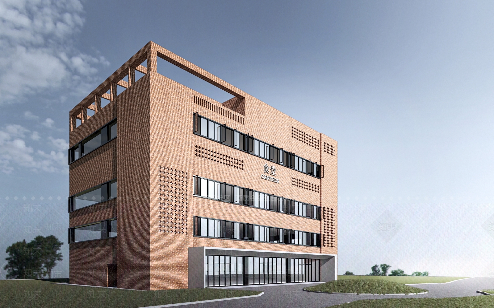 现代食堂建筑SU模型下载【ID:1154781438】