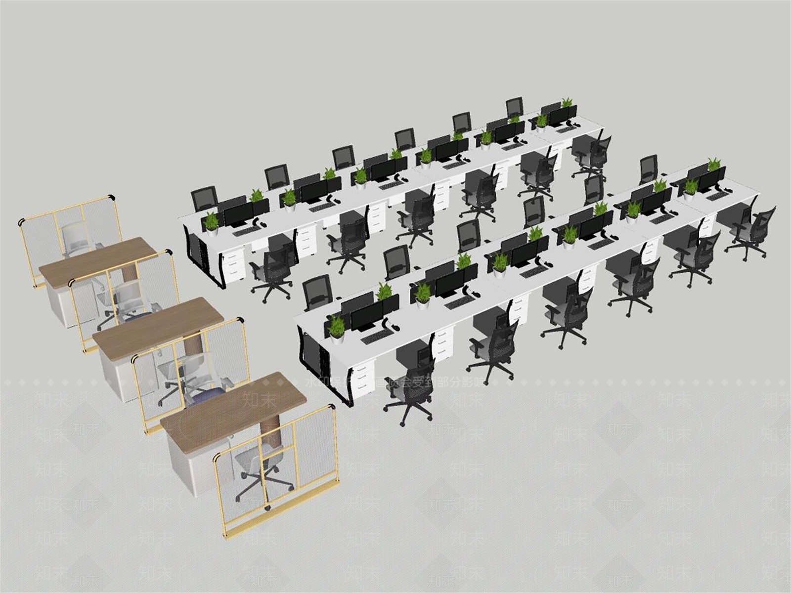 现代办公桌椅SU模型下载【ID:1154783330】