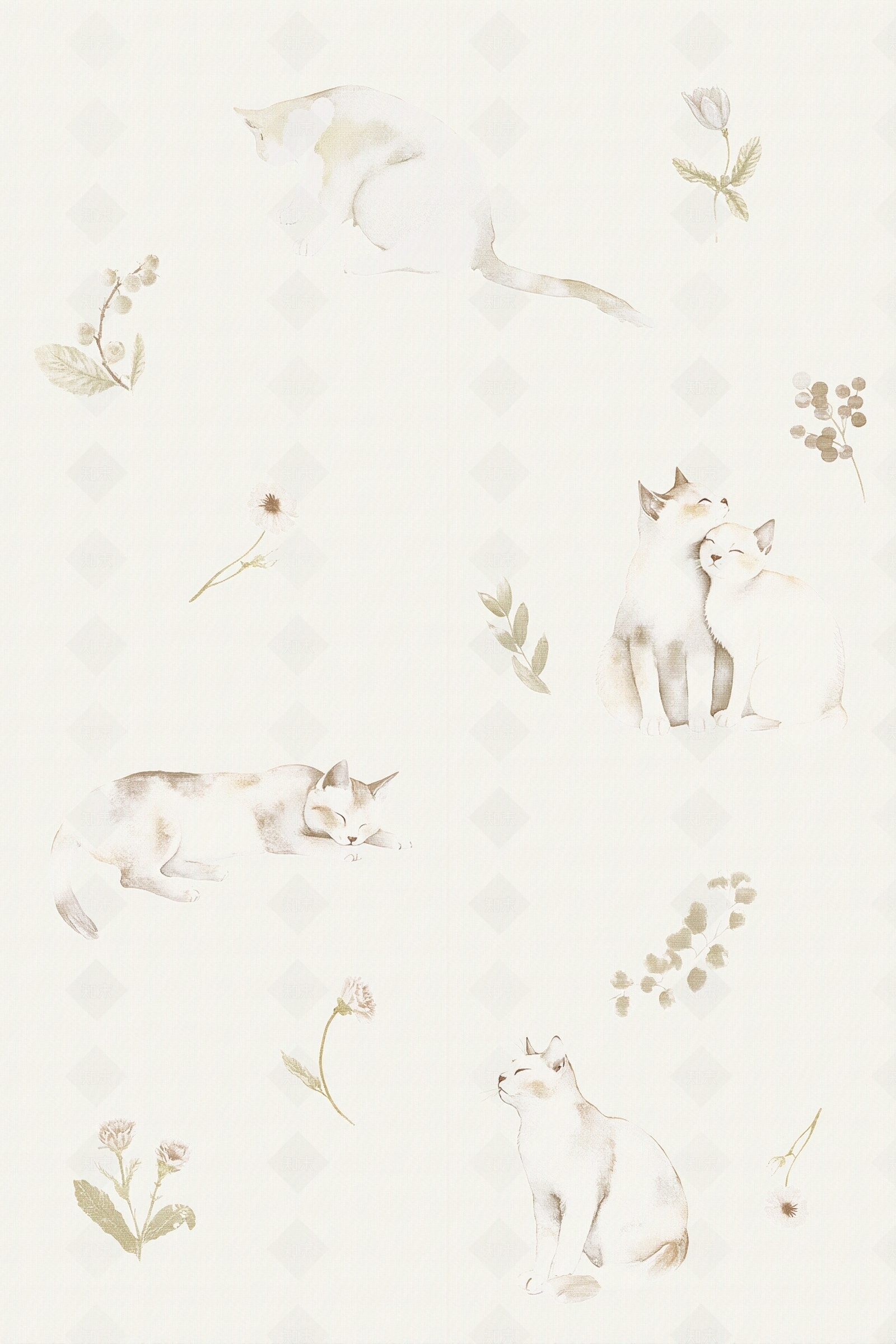 无缝法式猫咪花砖贴图下载【ID:1195388765】
