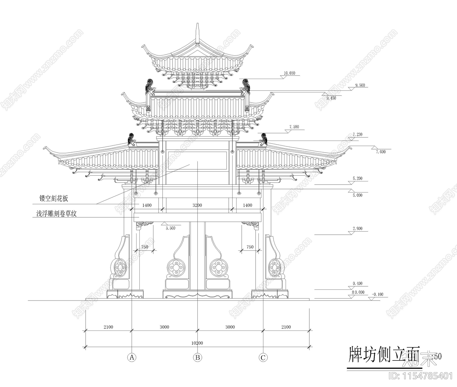 古建牌坊cad施工图下载【ID:1154785401】