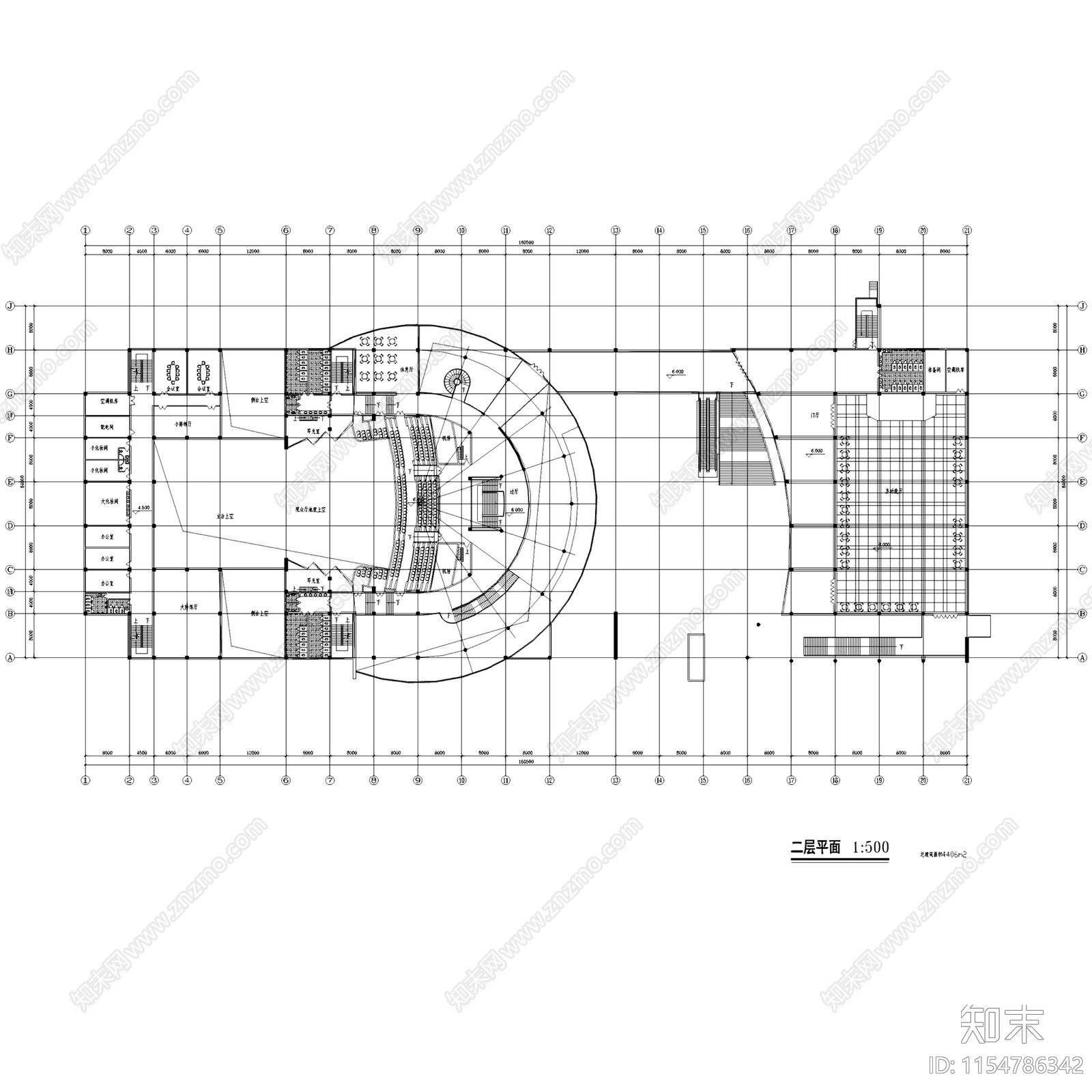 浙江长兴县大剧院影剧院建筑CAD施工图下载【ID:1154786342】