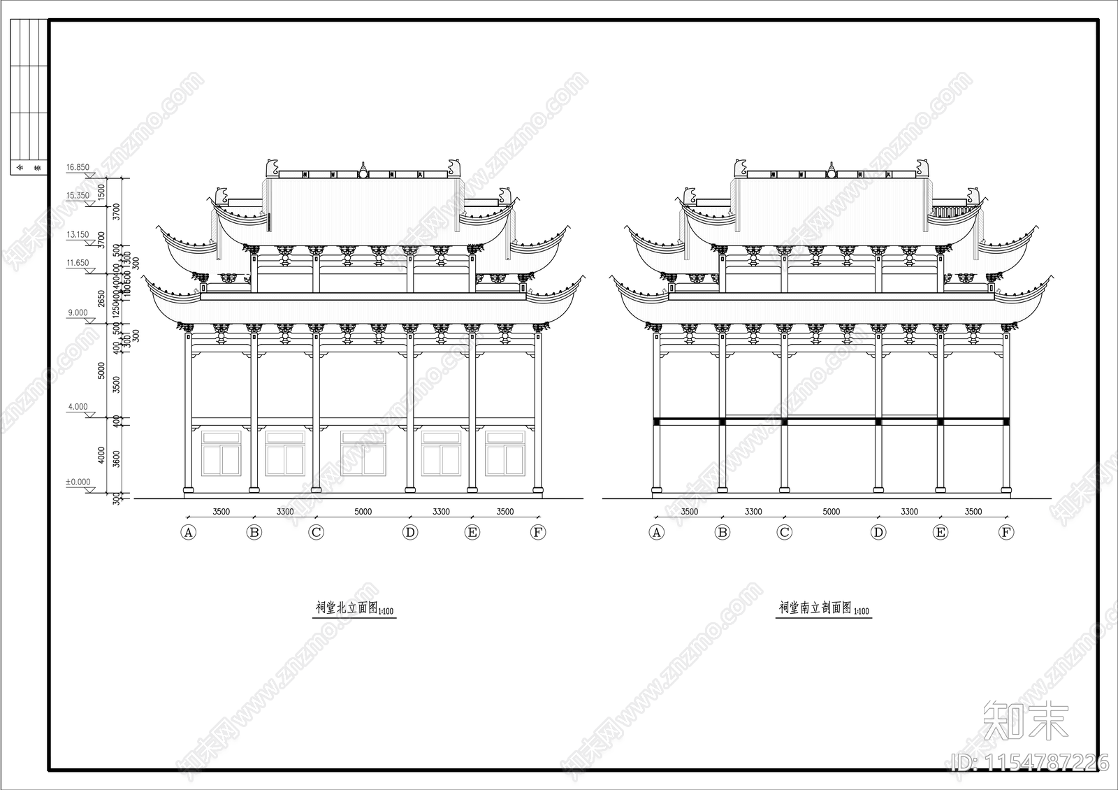 祠堂cad施工图下载【ID:1154787226】