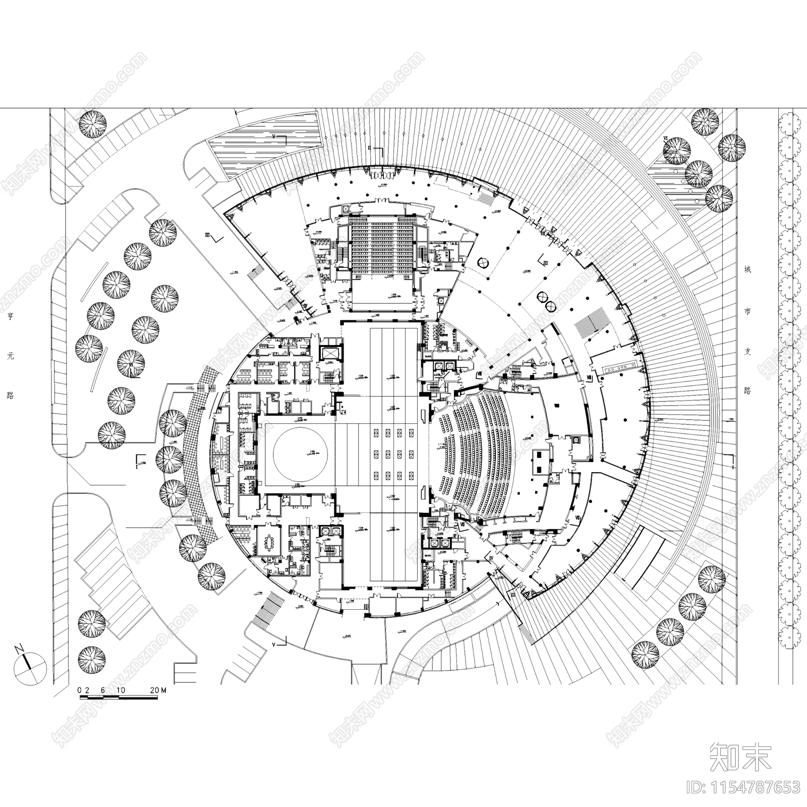 东莞市大剧院影剧场平立剖面建筑施工图下载【ID:1154787653】