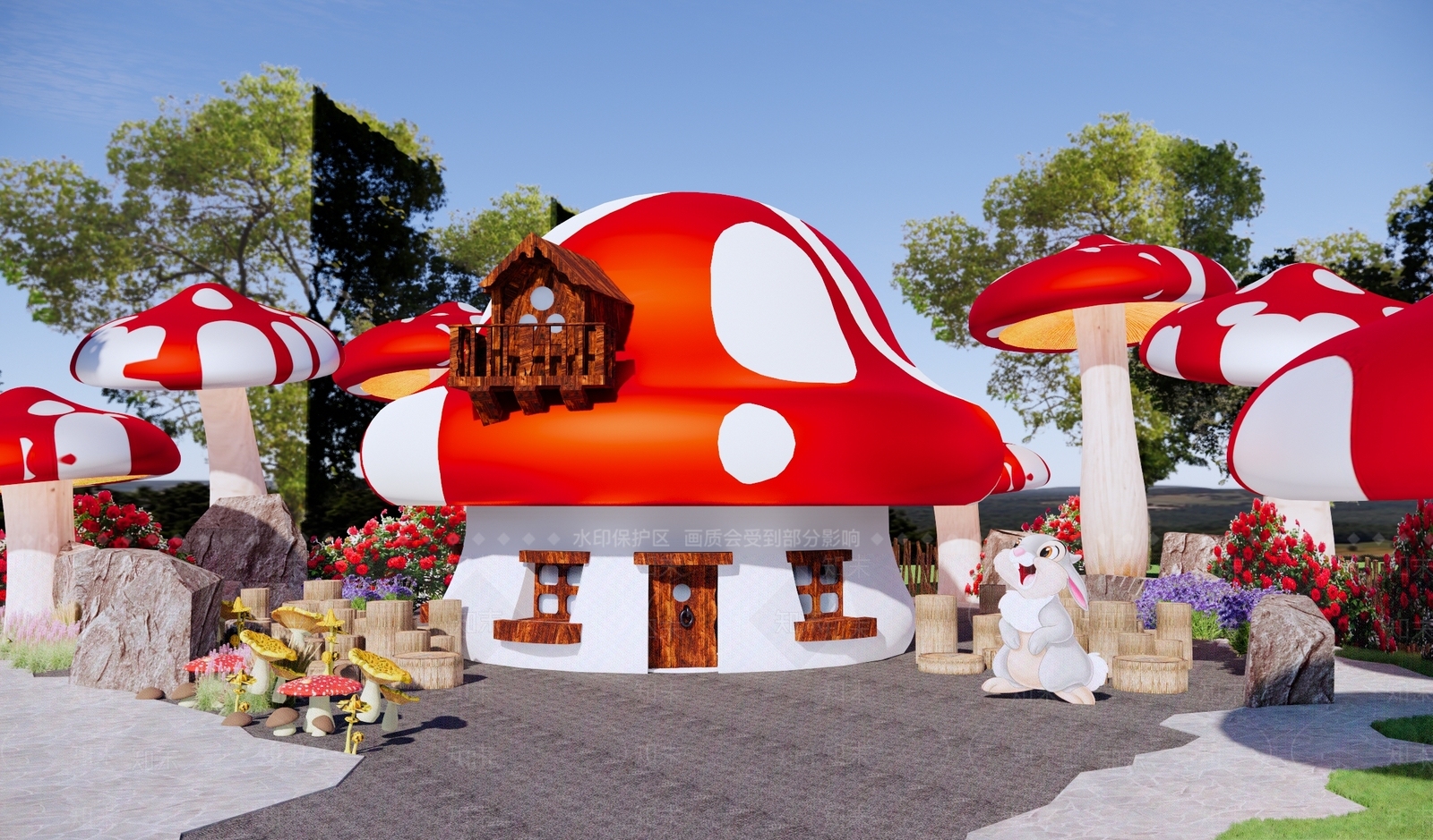 现代蘑菇主题儿童游乐公园SU模型下载【ID:1154788488】