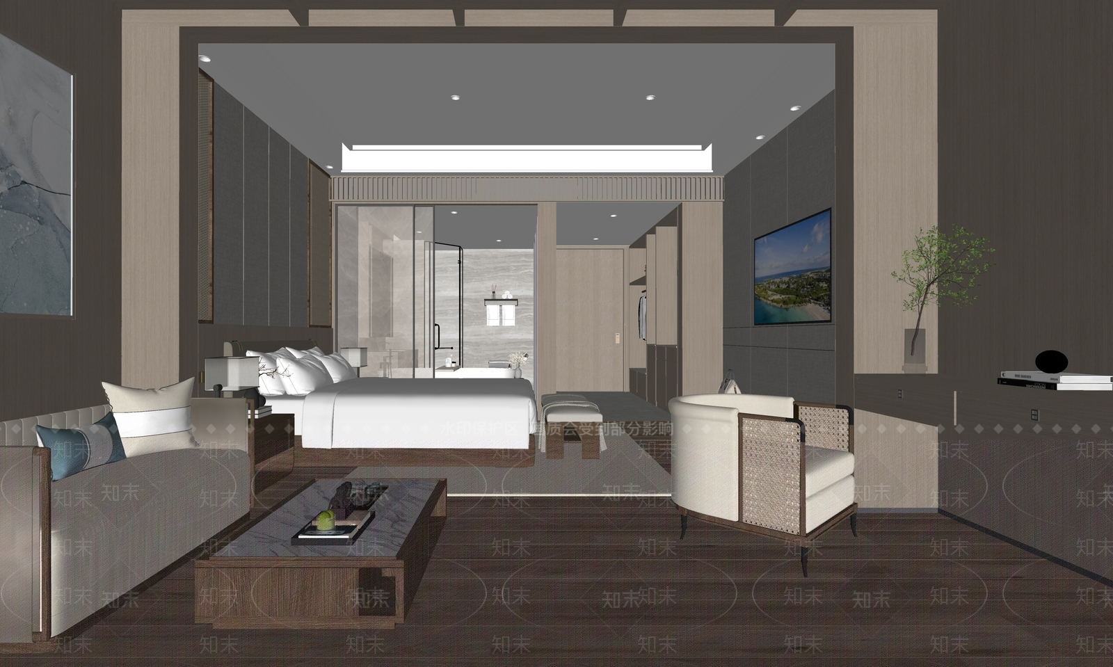 新中式酒店客房SU模型下载【ID:1154789344】