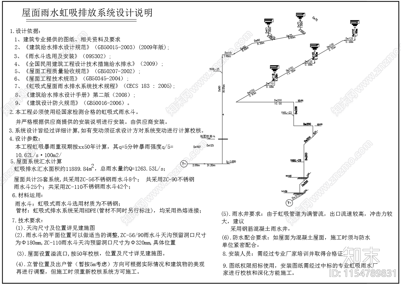 屋面虹吸雨水排放系统原理图节点大样图cad施工图下载【ID:1154789831】