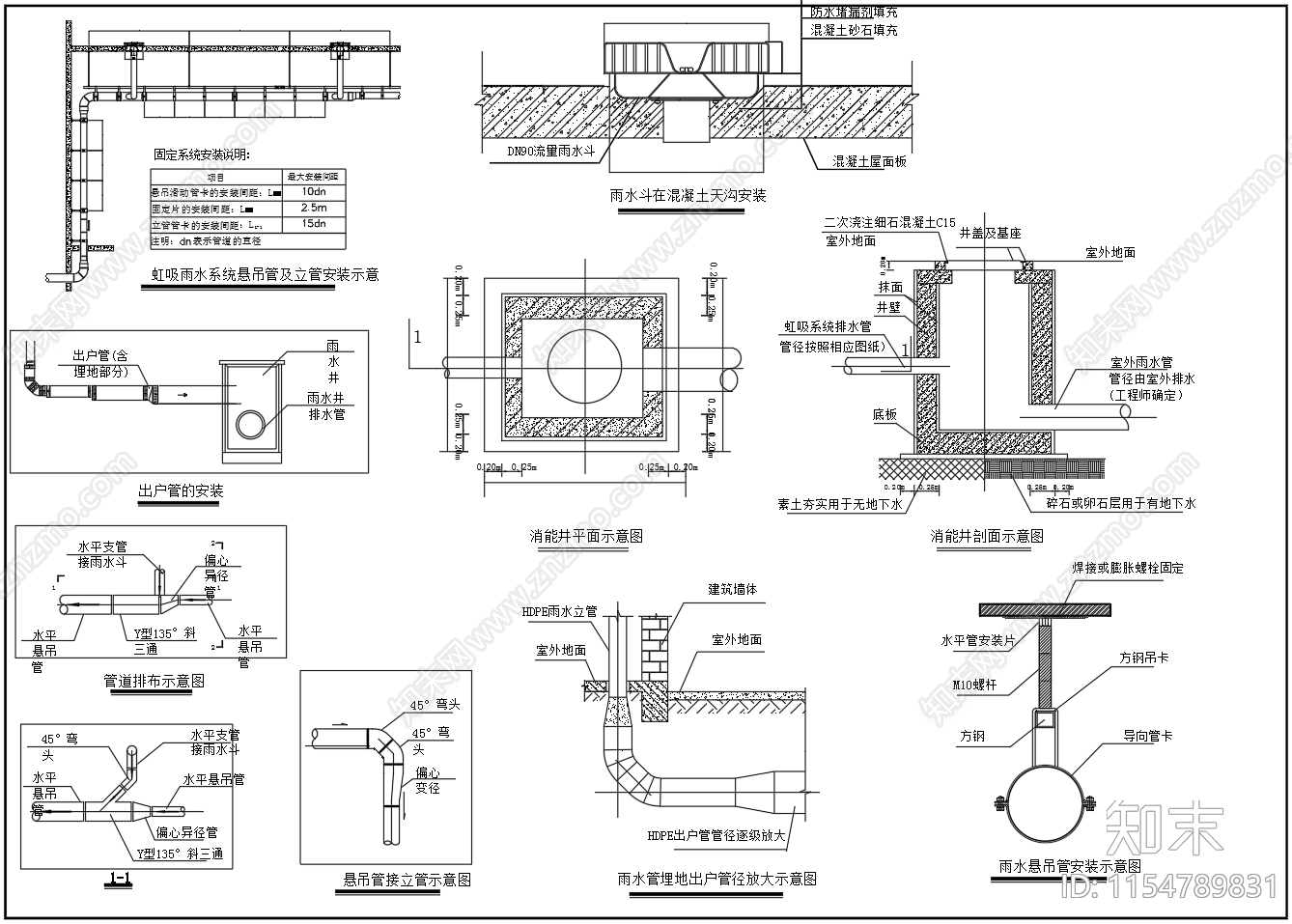 屋面虹吸雨水排放系统原理图节点大样图cad施工图下载【ID:1154789831】