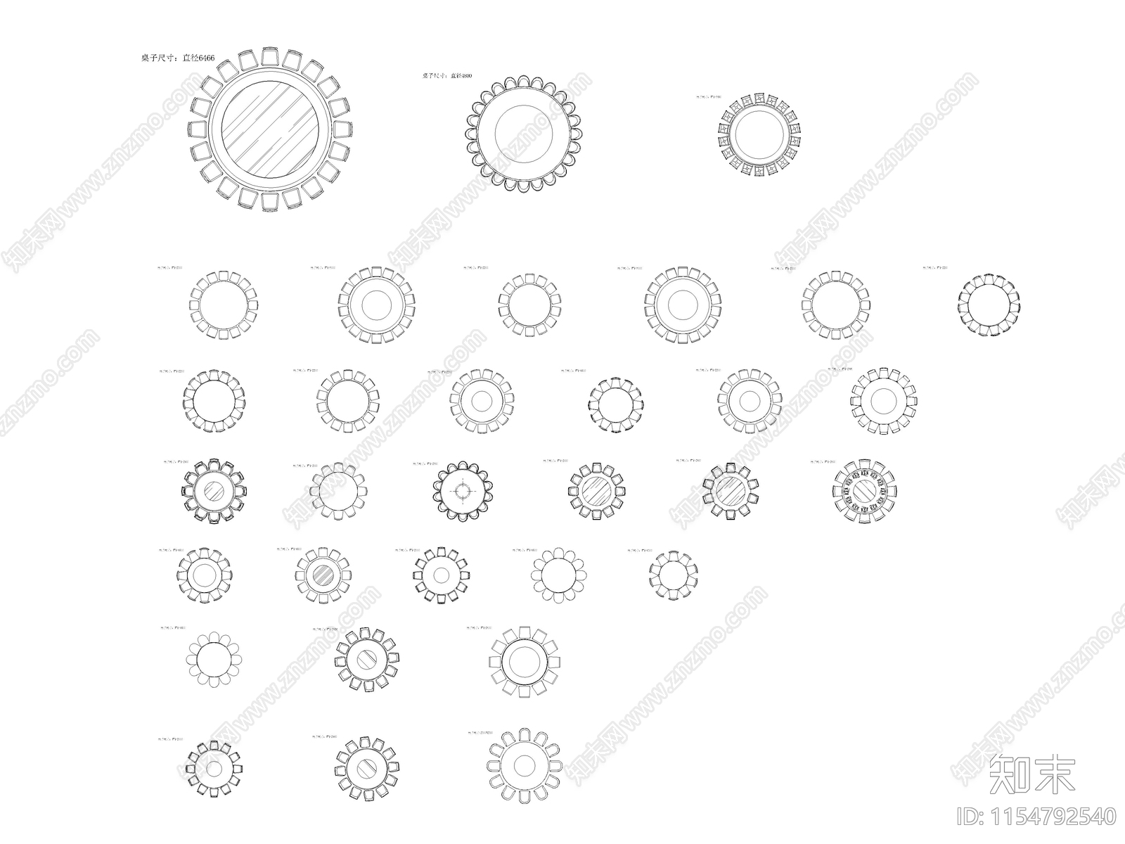 现代简约风12人以上圆餐桌cad施工图下载【ID:1154792540】