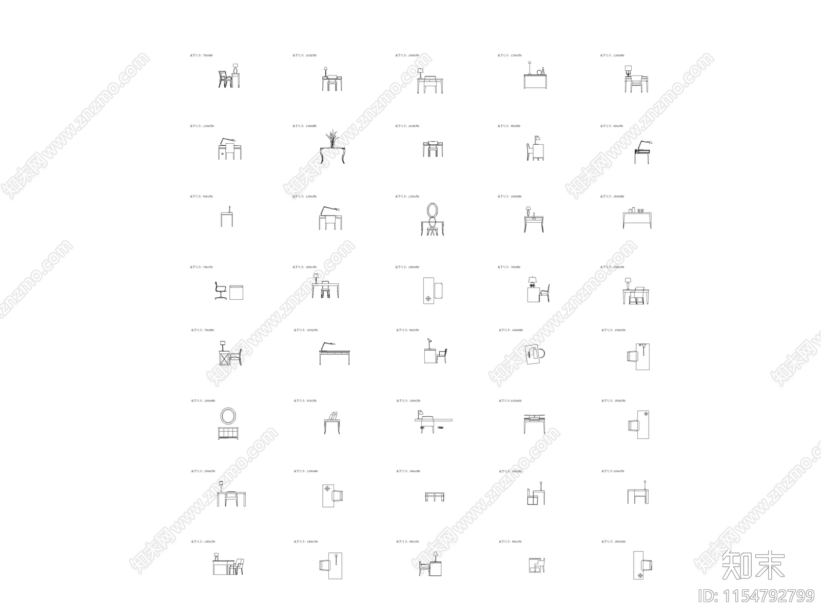 现代简约风格书桌施工图下载【ID:1154792799】
