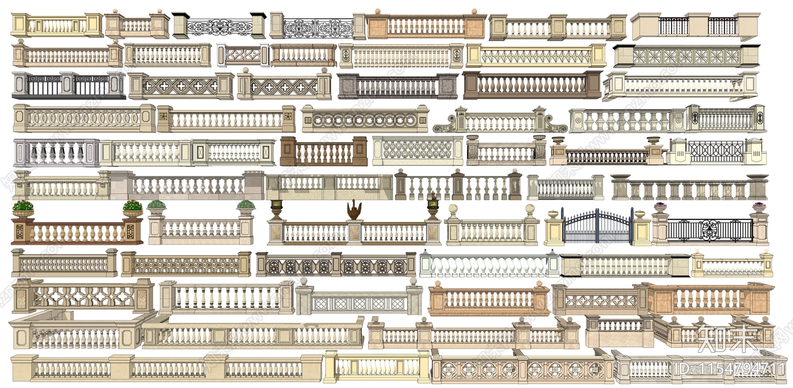欧式石材栏杆SU模型下载【ID:1154794711】