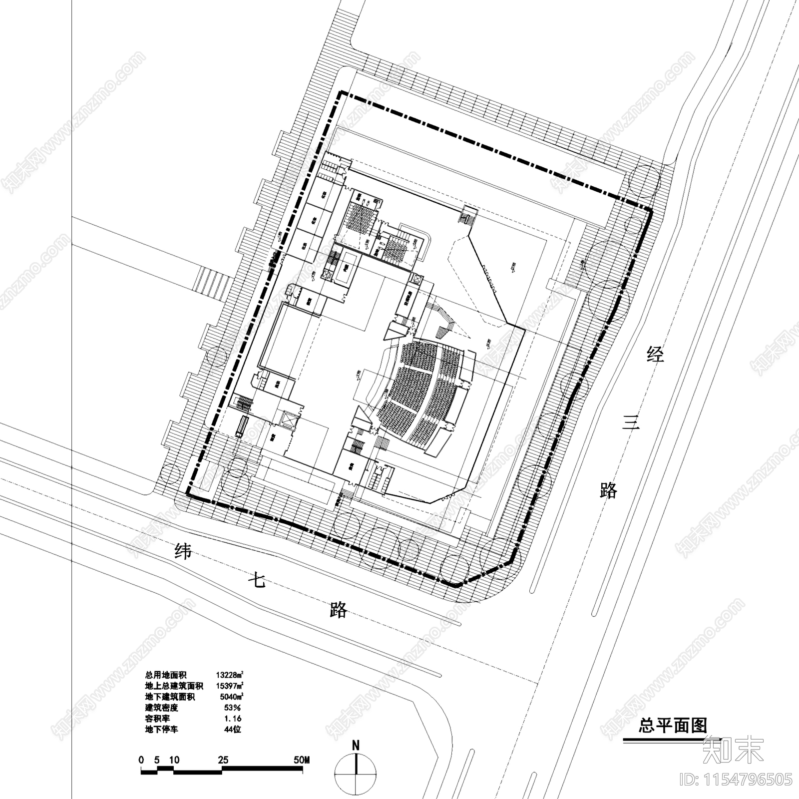 浙江舟山普陀大剧院建筑平面CAD施工图下载【ID:1154796505】