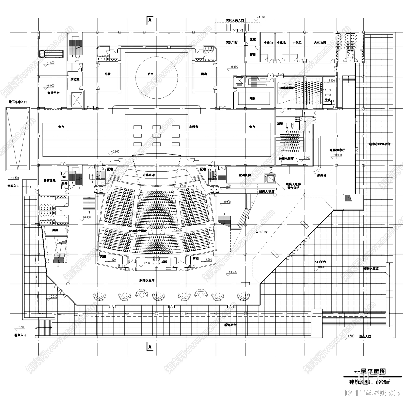 浙江舟山普陀大剧院建筑平面CAD施工图下载【ID:1154796505】