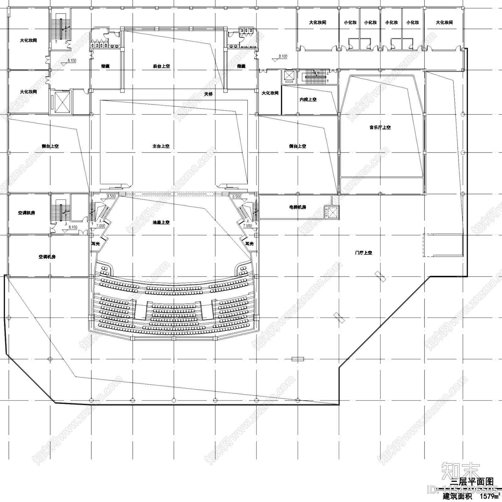 浙江舟山普陀大剧院建筑平面CAD施工图下载【ID:1154796505】