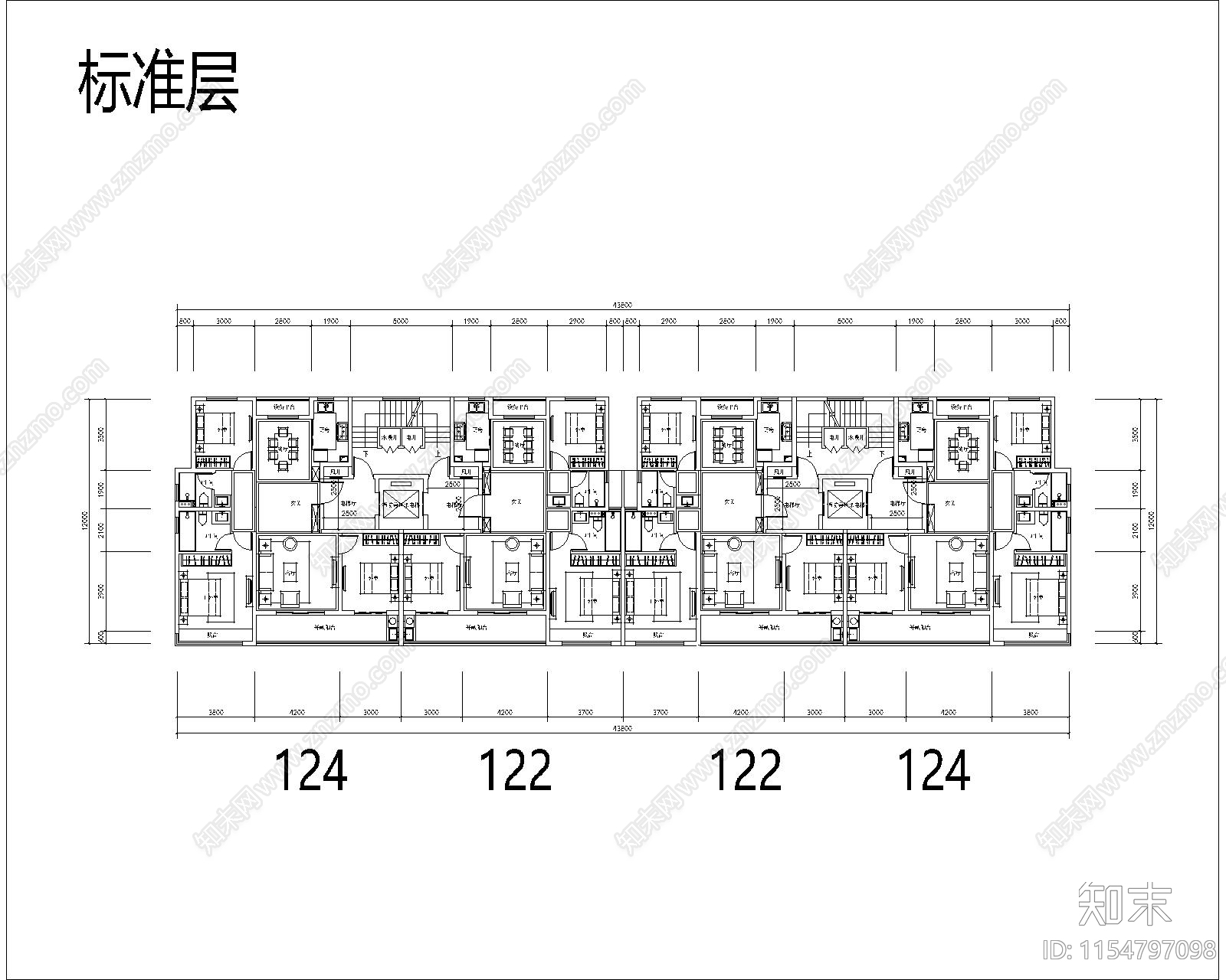 120南北通二类高层建筑平面图cad施工图下载【ID:1154797098】