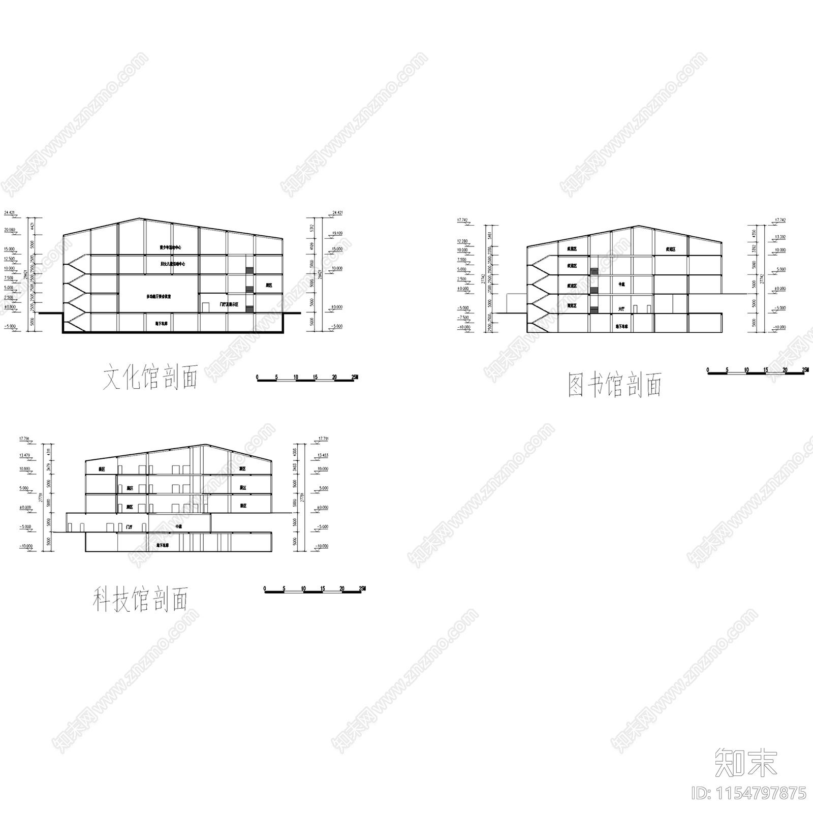 重庆江津一院四馆两中心剧院文化馆博物馆建筑平面cad施工图下载【ID:1154797875】