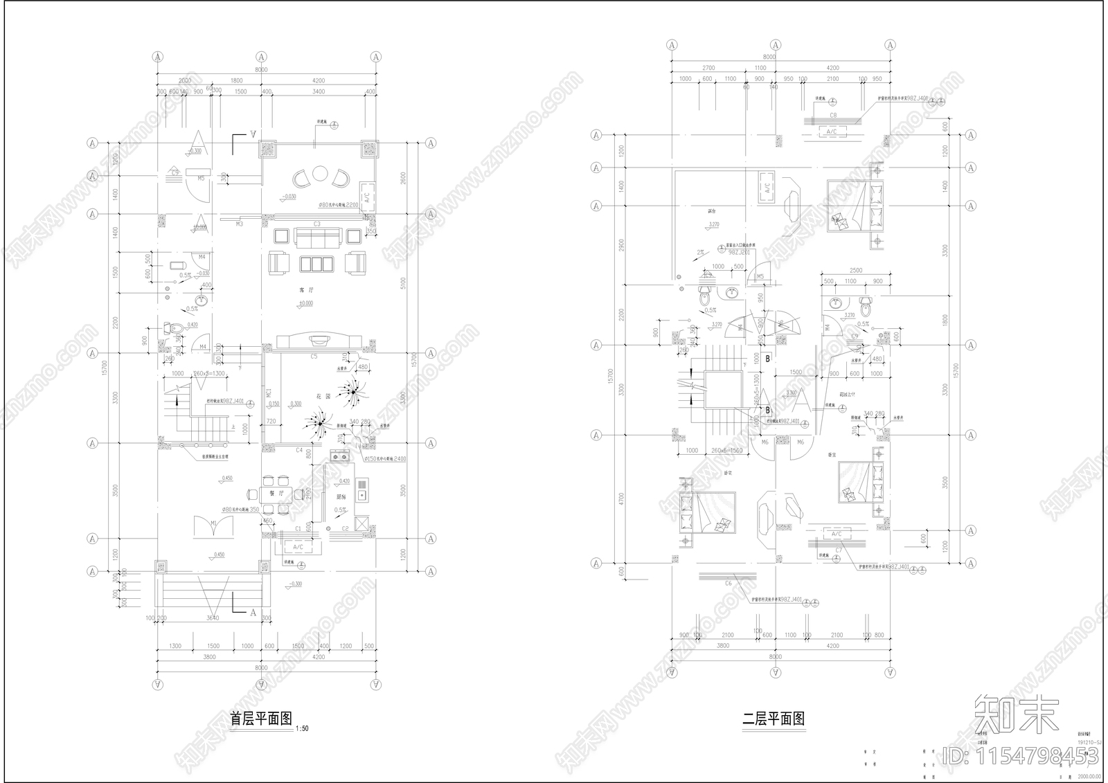 别墅乡村民居cad施工图下载【ID:1154798453】